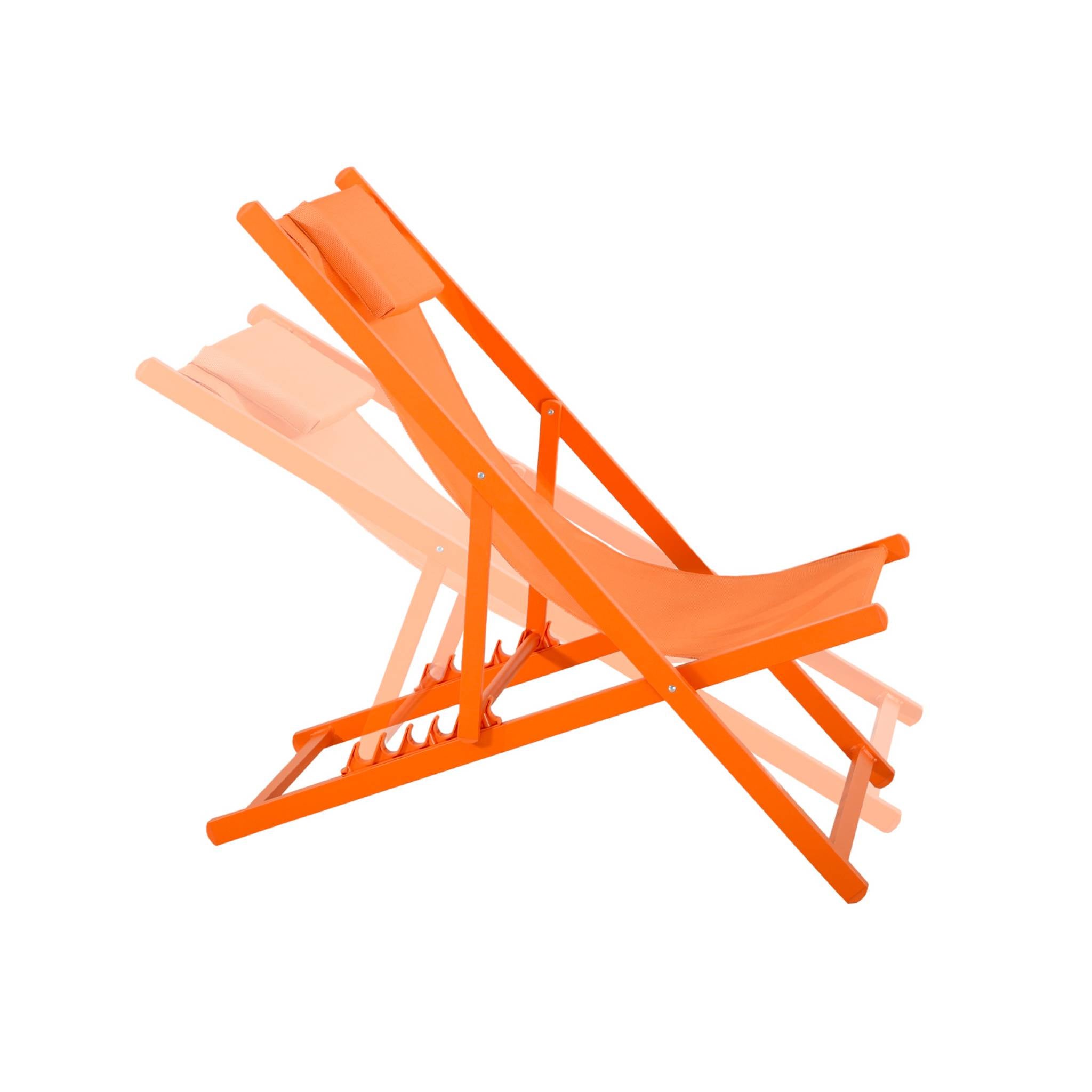 Lot de 2 bains de soleil - Gaia orange - Transat en aluminium gris anthracite et textilene orange avec coussin repose tête. chilienne - 5