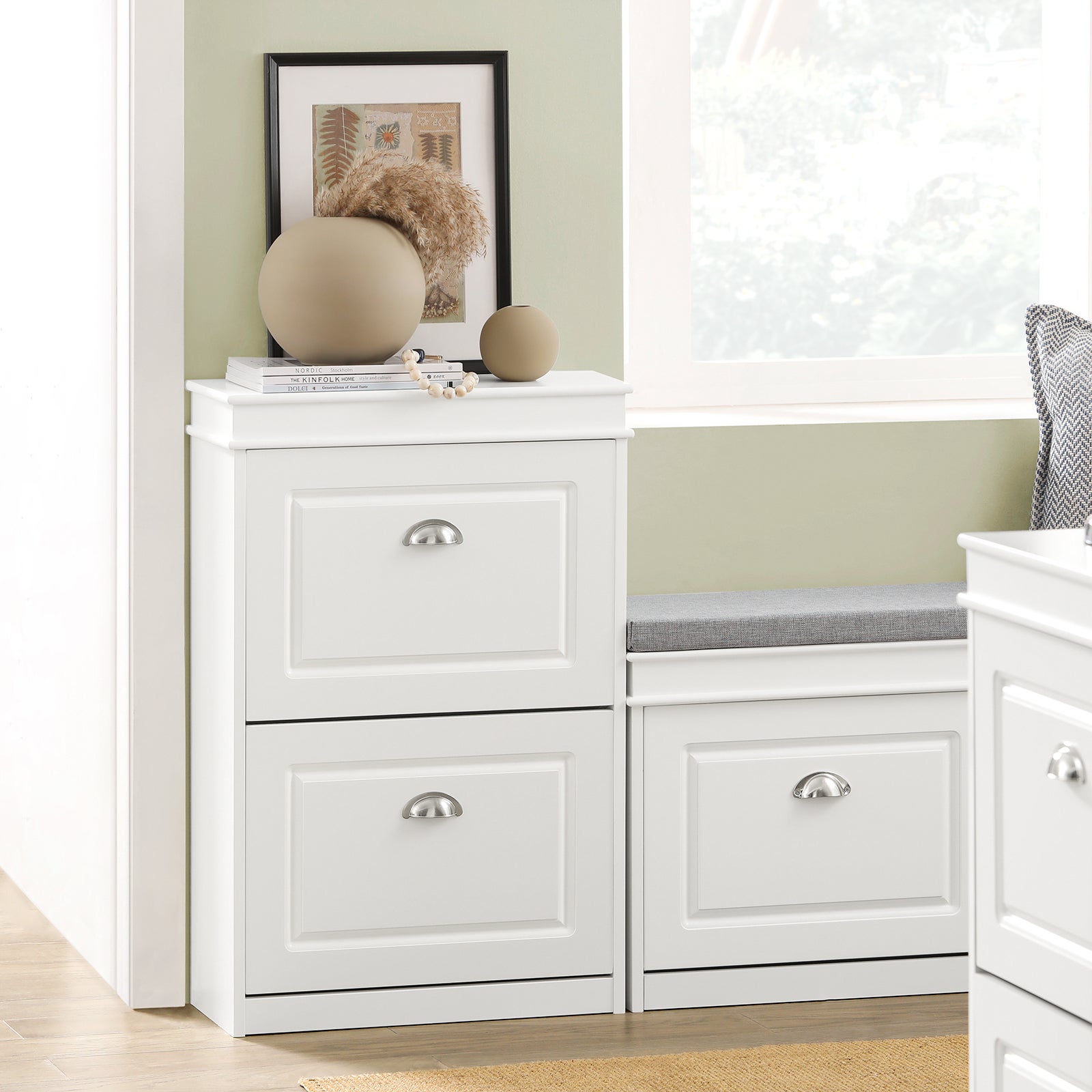 SoBuy Meuble de Rangement à Chaussures Armoire à Chaussures 2 abattants Meuble d'entrée Coffre Rangement Blanc, FSR78-W - 7