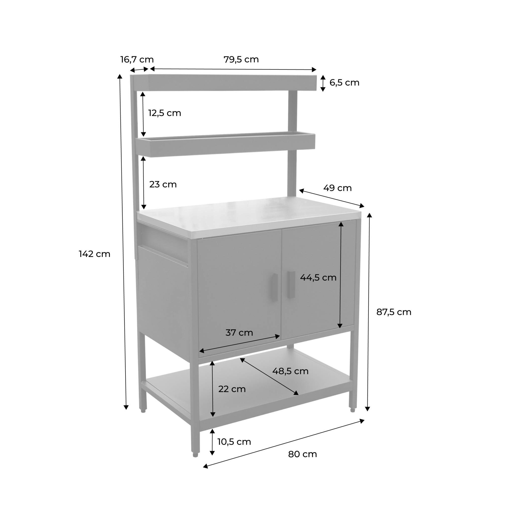Cozinha de exterior em aço com 2 prateleiras suspensas e 2 portas, 80cm, Naxos, Azul cinza, 80x49x142 cm - 4