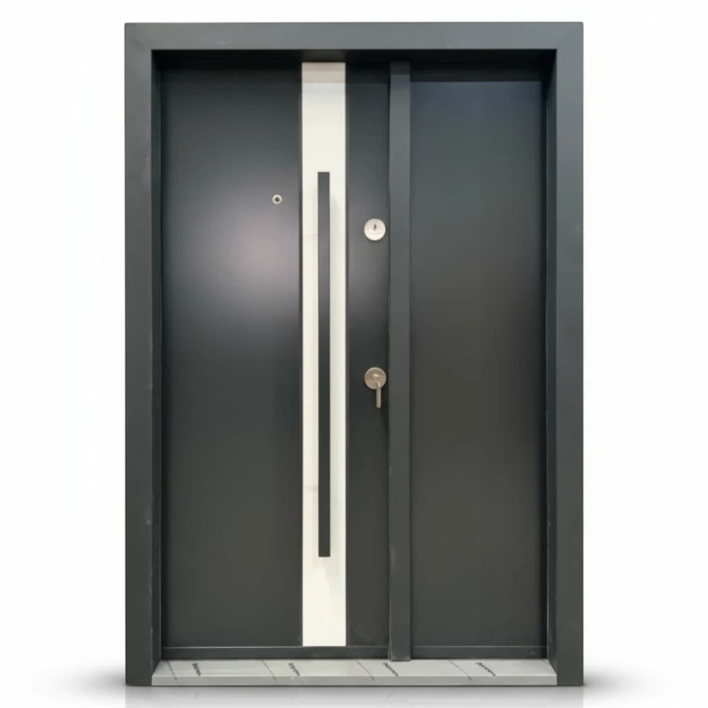 Usa metalica dubla de exterior cu izolatie Novo Doors NDA1D, Compozit, Pentru case, Deschidere Stanga, 200x120 cm, Gri antracit cu gri deschis