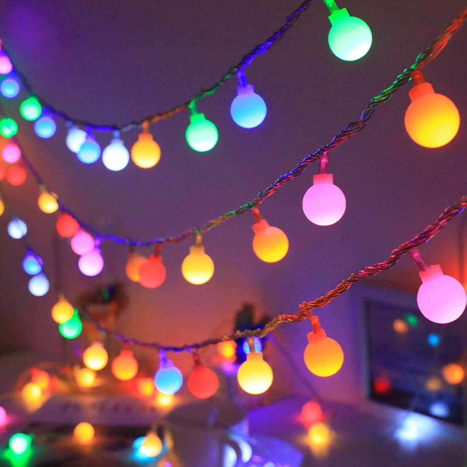 PhilzOps Guirlande Lumineuse Noël Extérieur, 10M 100 LED Guirlande Lumineuse Boules Avec Prise 8 Modes Étanche Multicolore Lumière Pour Décoration Intérieur Chambre à Coucher Jardin Noël Mariage