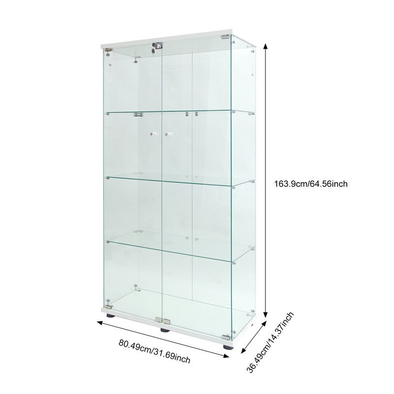 Vitrine en Verre, vitrine pour collection, Transparent LED Vitrine sur pied vitrines trempé moderne en verre 4 Couches avec 2 Porte, 80.5x36.5x164 - 5