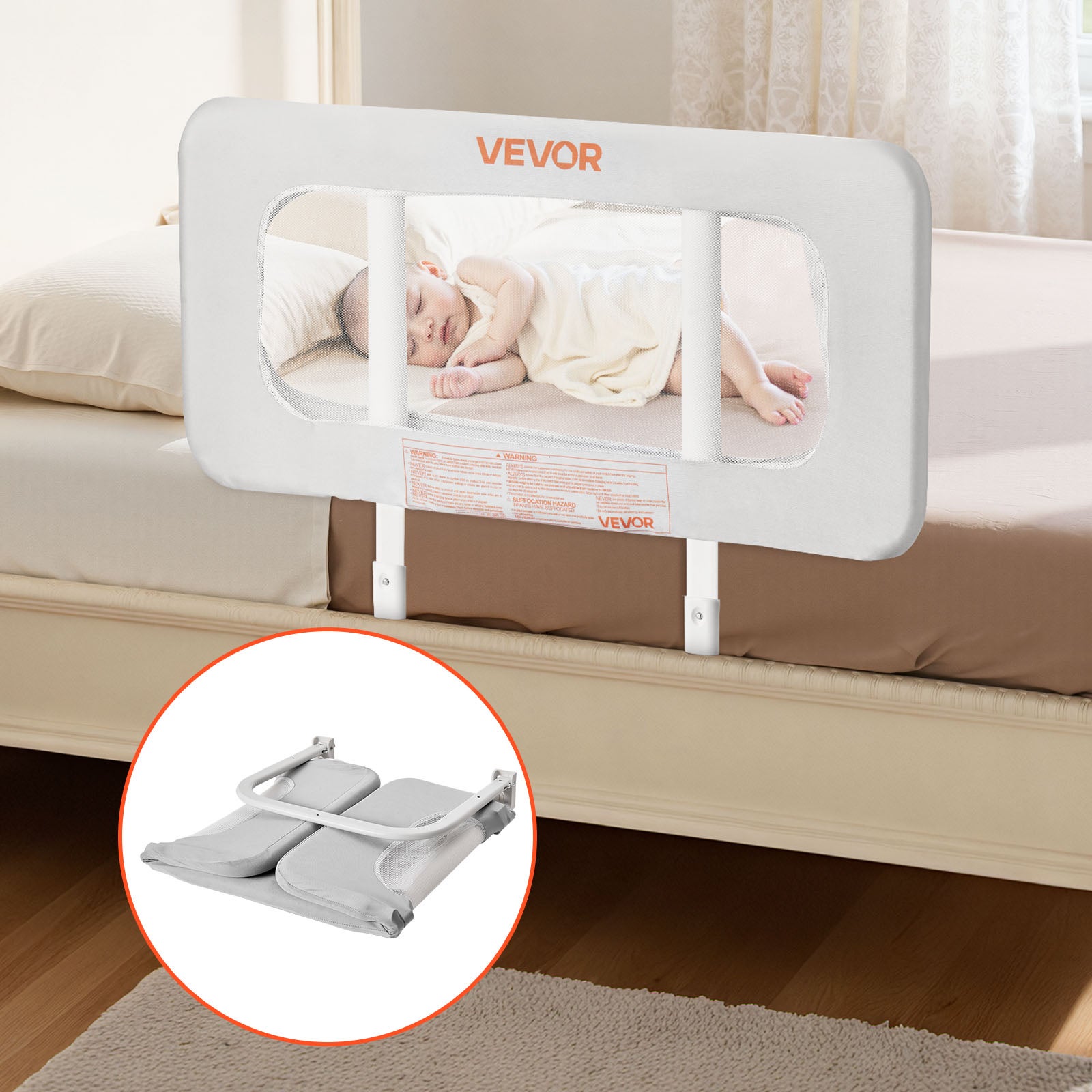 Barierka Ochronna do Łóżka VEVOR 80 cm, Regulowana Wysokość 45–67 cm