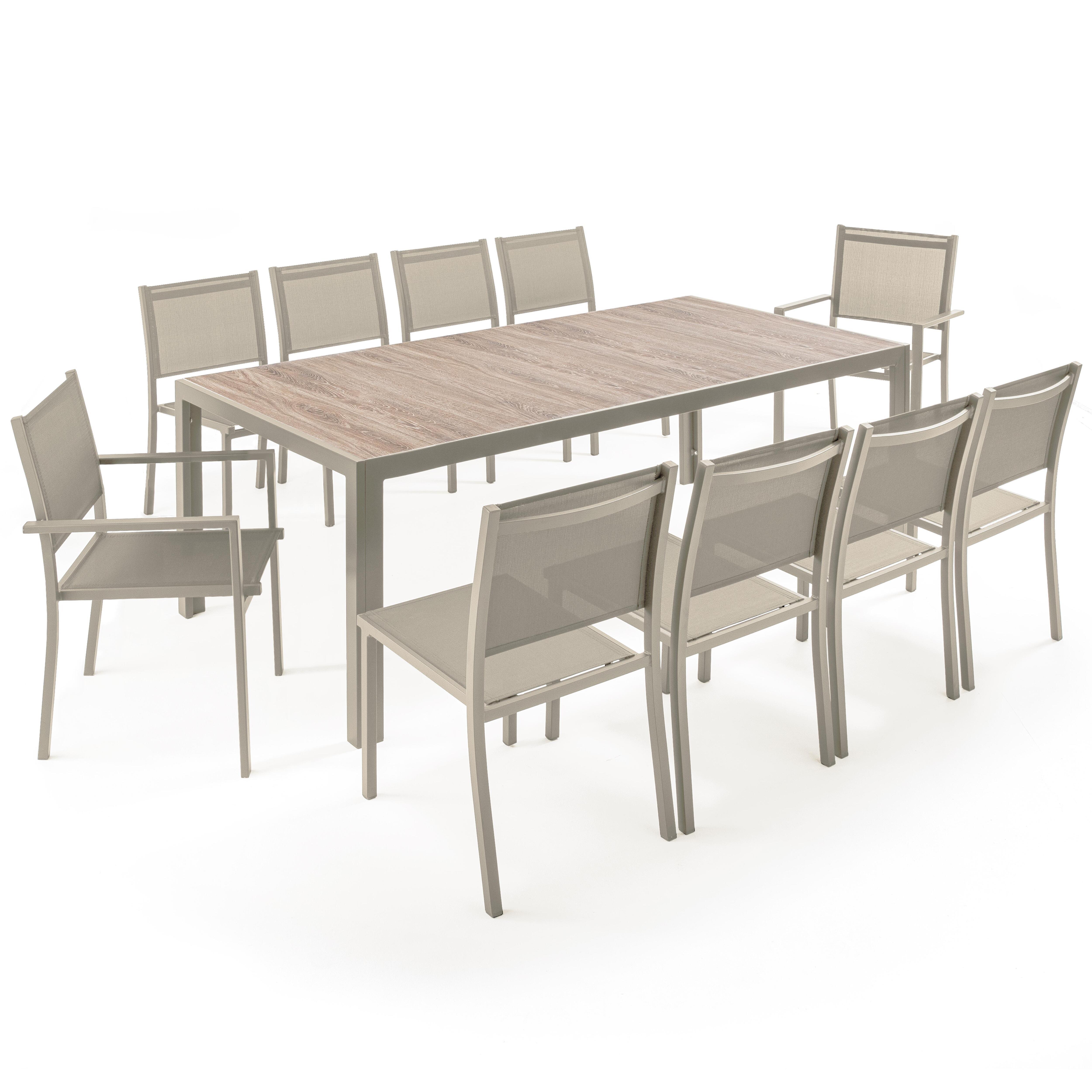 Table de jardin céramique effet bois 206 cm et 10 chaises crème , Tivoli - Oviala - 2