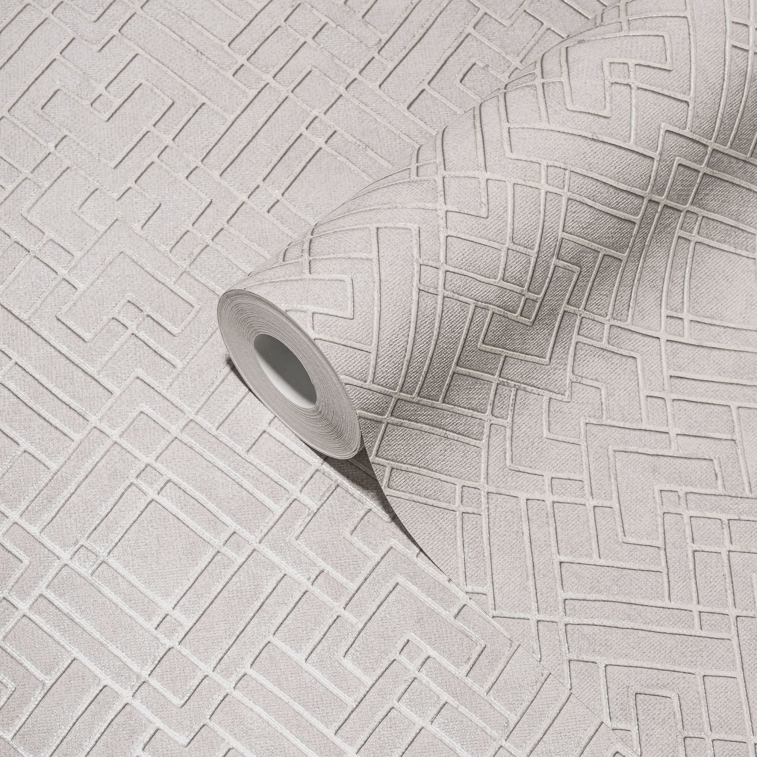 Tapeta motyw graficzny jasnoszarym,srebrnymIbiałym - 53 cm x 10.05 m - LIVINGWALLS