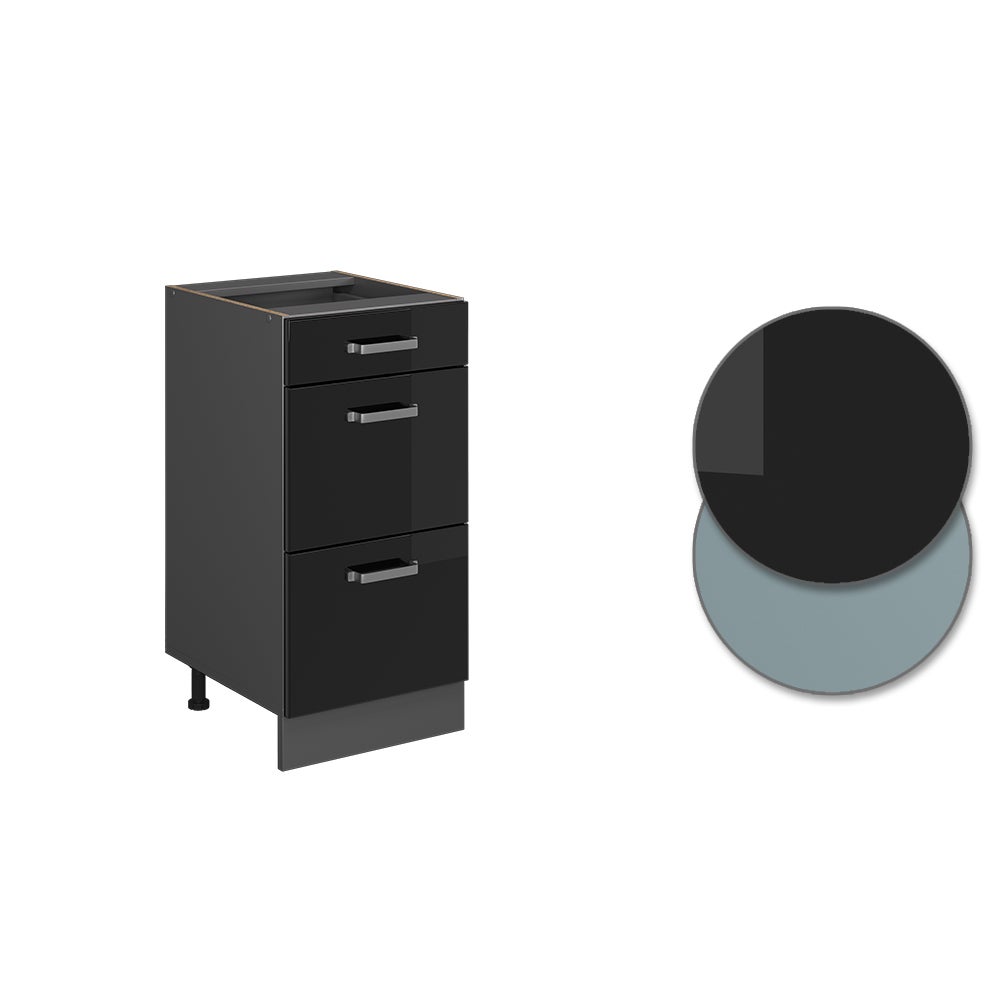 Vicco Meuble cuisine R-Line, Noir Haute brillance, 40cm avec tiroirs, sans PT - 5