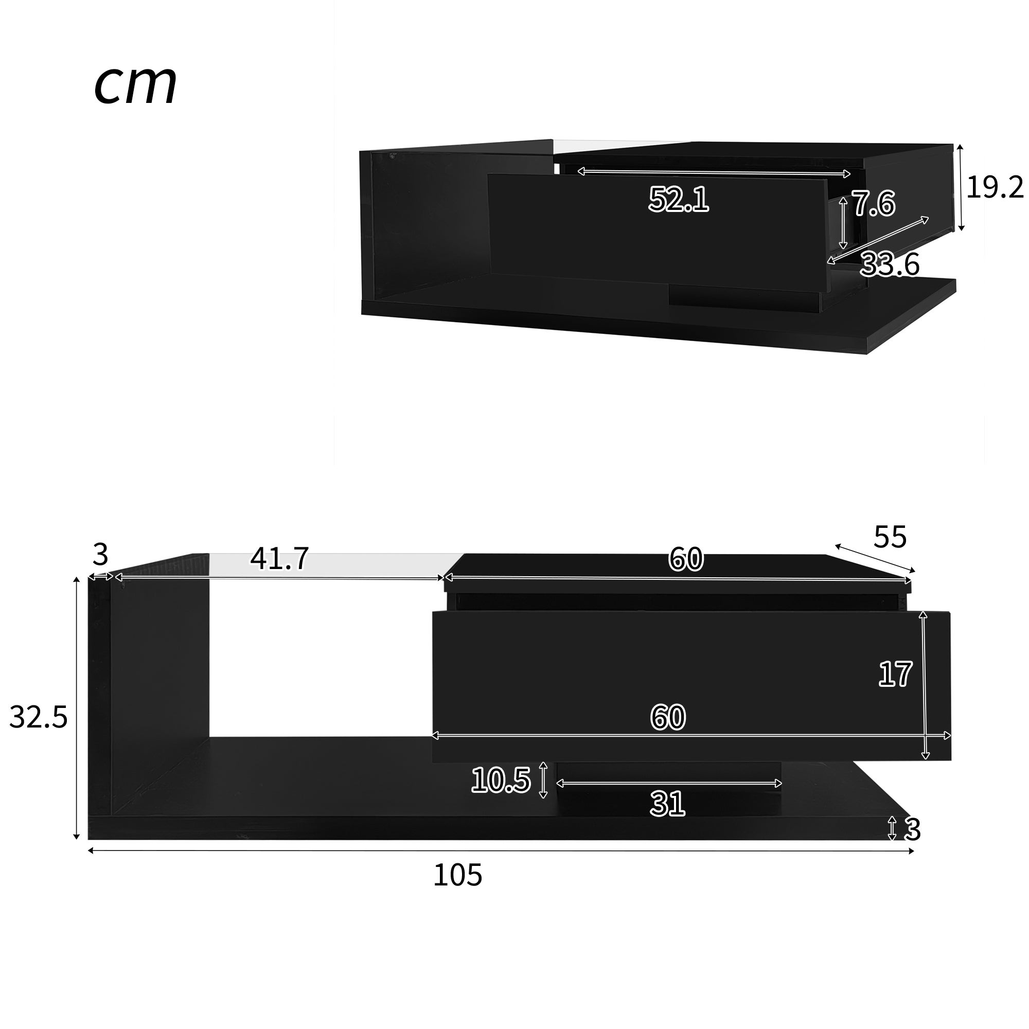 Table basse avec LED - en verre et panneaux de particules - Noir - 9