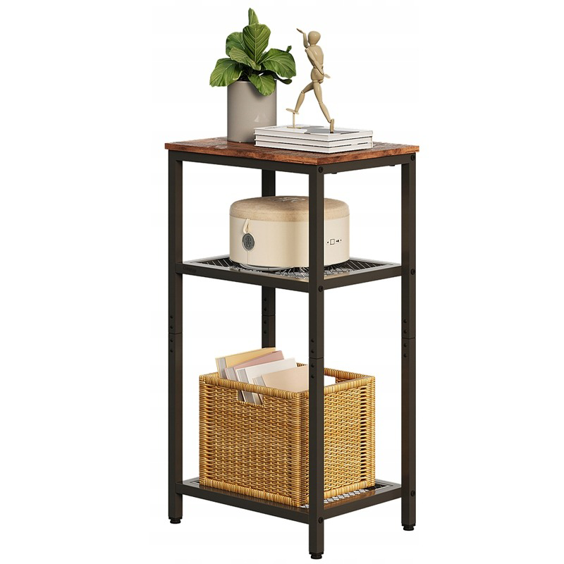 Stolik kawowy boczny z półkami retro vintage loft brązowy