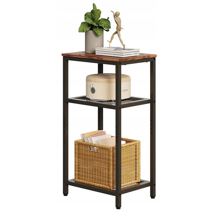 Stolik kawowy boczny z półkami retro vintage loft brązowy