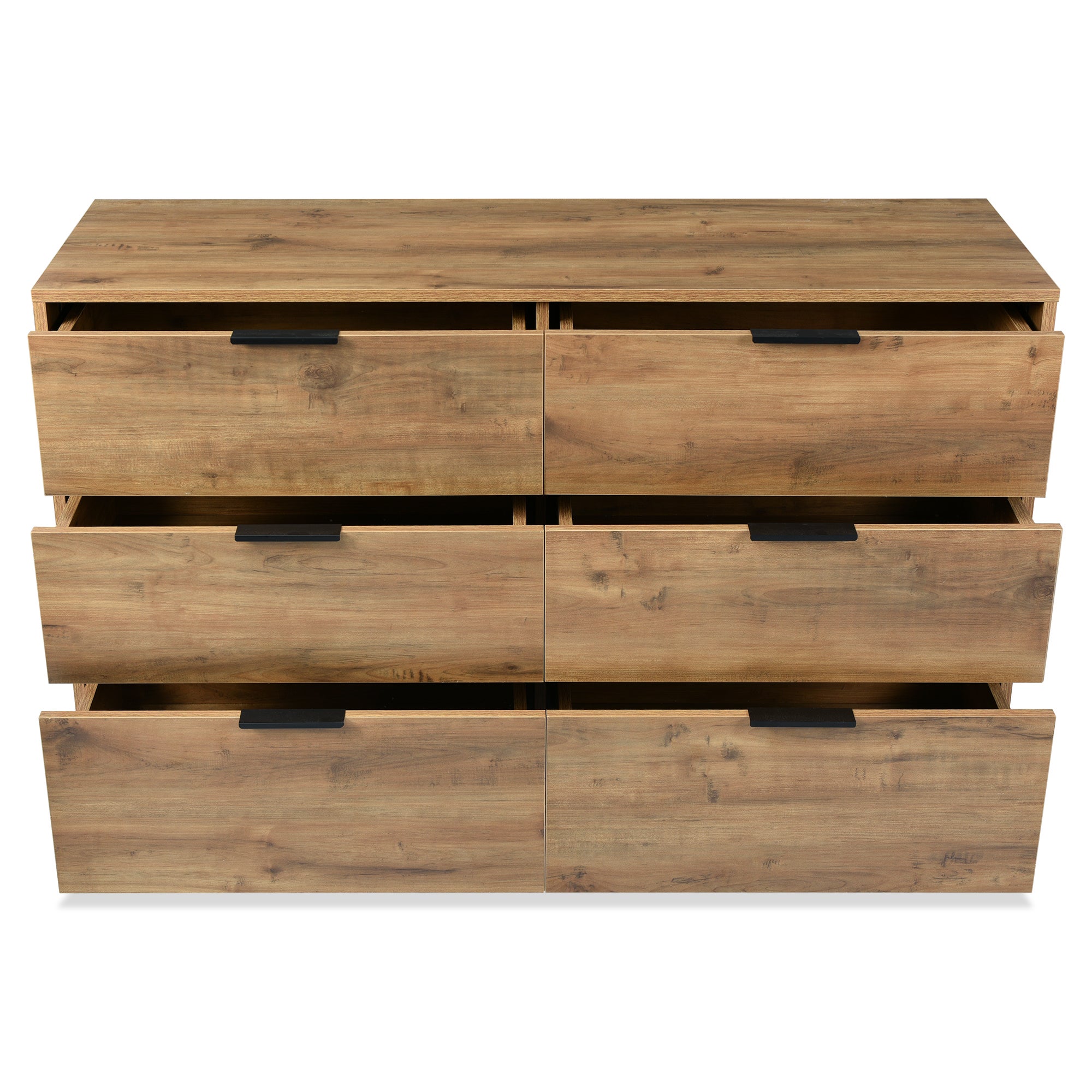 Comodino con ripiani regolabili - 6 cassetti - Naturale - 6