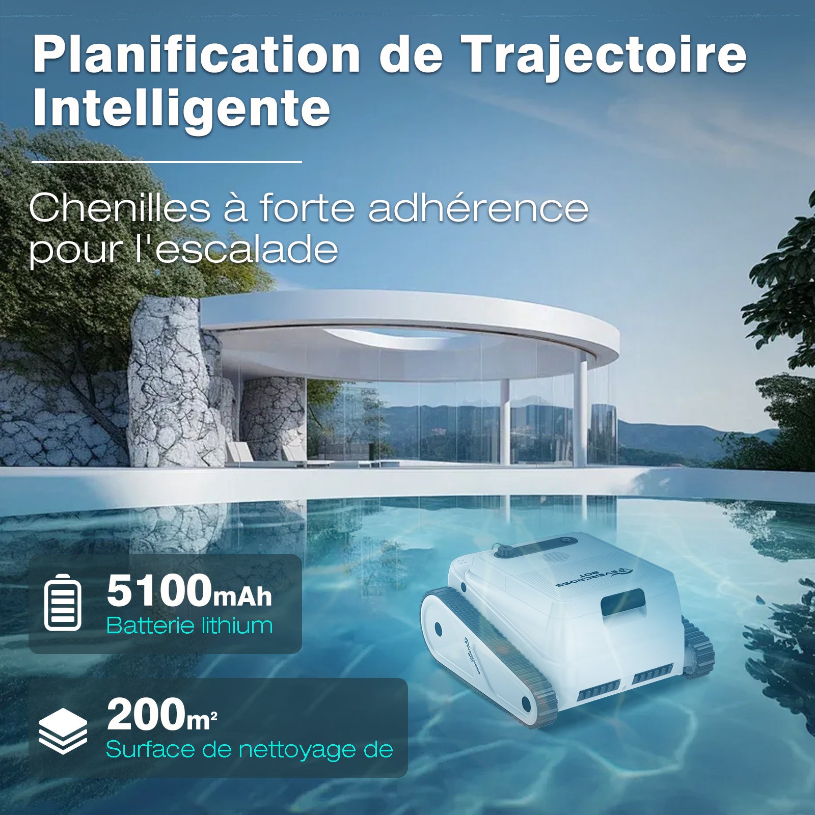 EVERCROSS BOT U8 Robot Piscine Est Équipé de Quatre Moteurs et de Batteries, Prend en Charge la Fonction de Nettoyage de la Ligne de Flottaison, APP - 6
