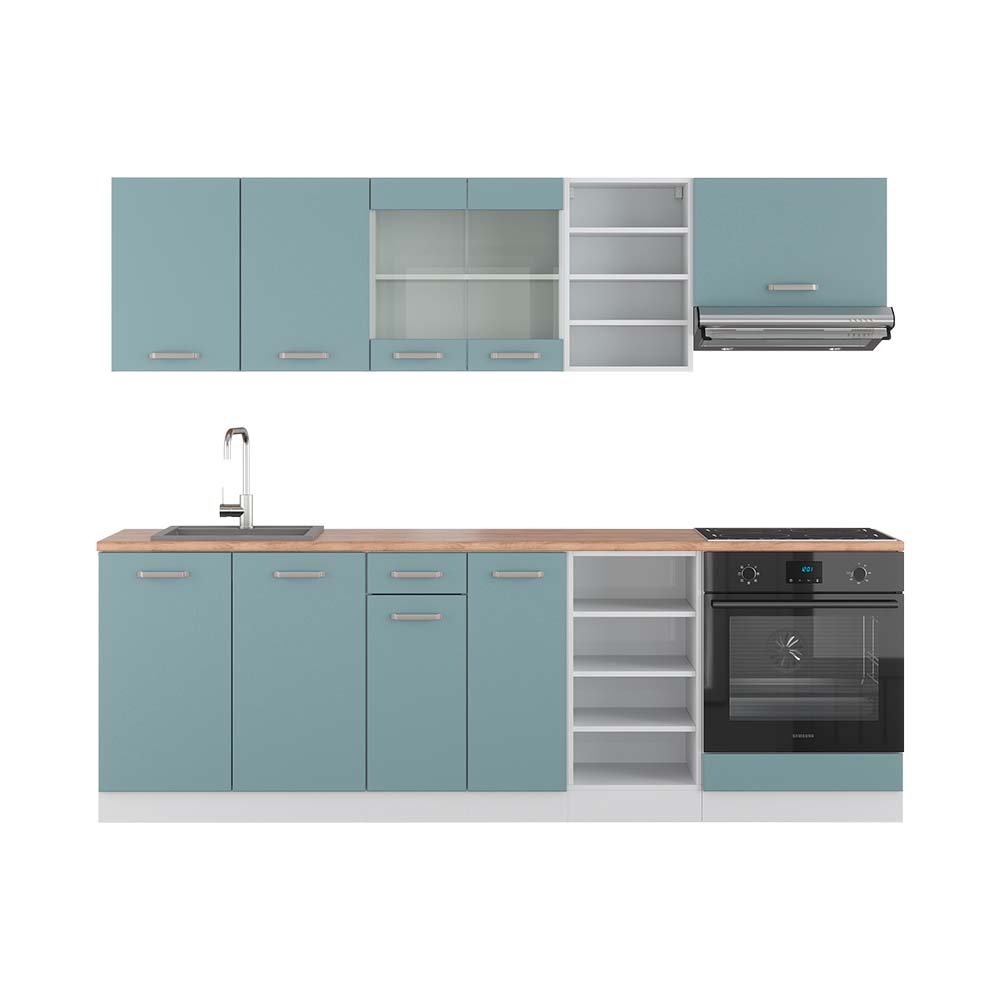 Vicco Zabudowa kuchenna R-Line, Niebiesko-szary/biały, 240 cm , BP Dąb