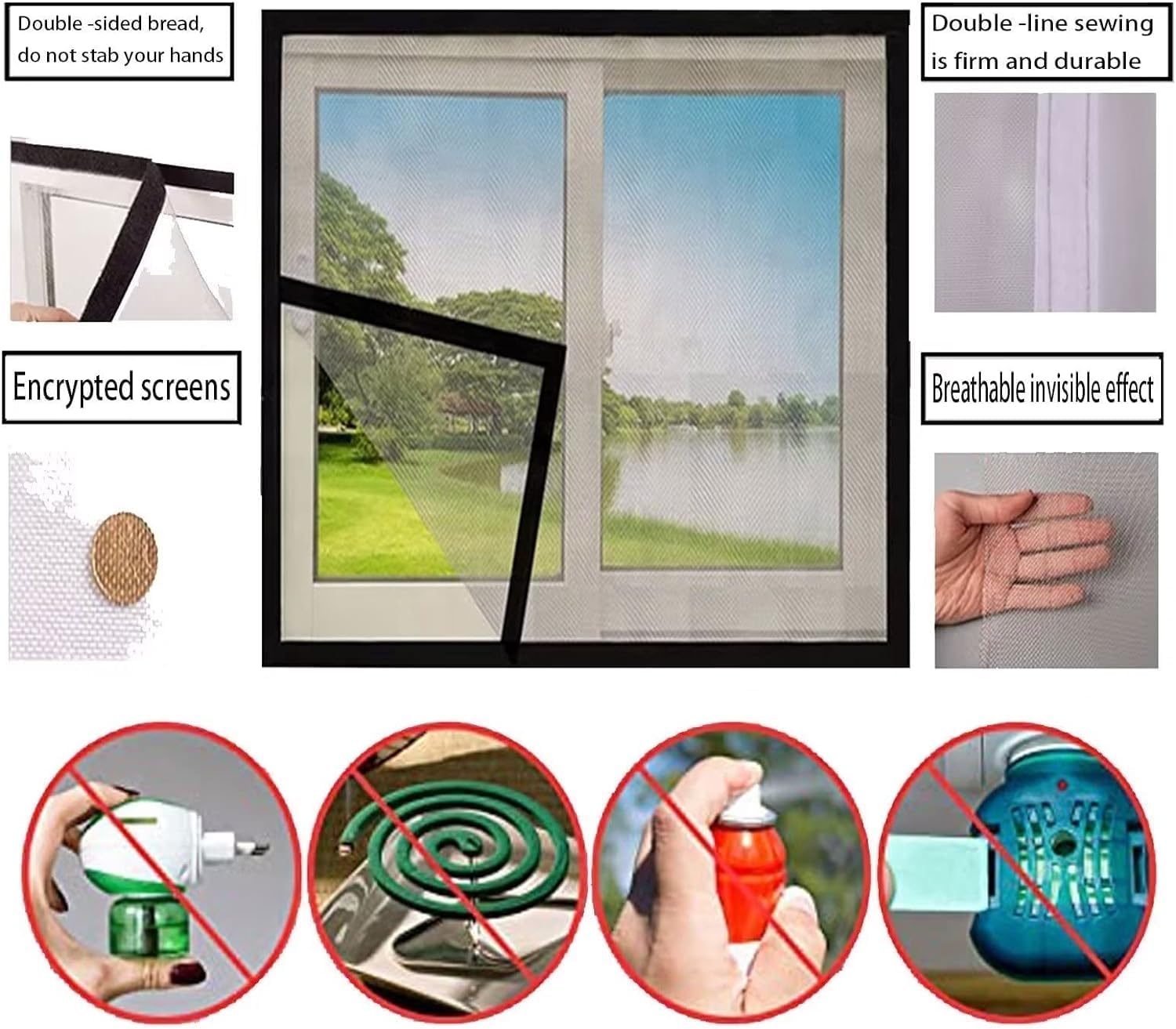 Mosquitera para ventanas, 130x150cm. Malla autoadhesiva antimosquitos, sin necesidad de taladrar, ideal para ventanas de balcón, salón y patio. - 4