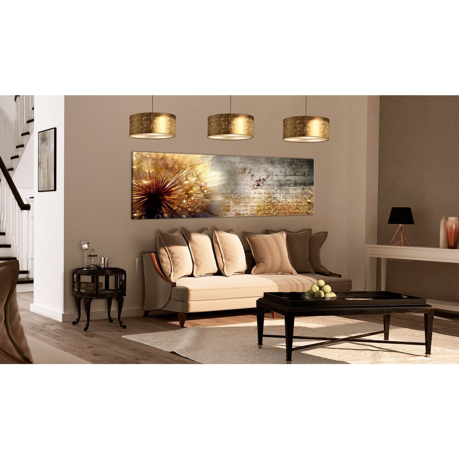 Tableau pissenlit doré - 120 x 40 cm - 2
