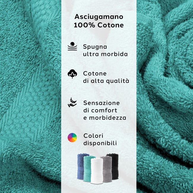 QAJ Set 16 Asciugamani Da Bagno In Cotone: Morbidi E Assorbenti - 4 Asciugamani 68x137, 4 Viso, 8 Salviette