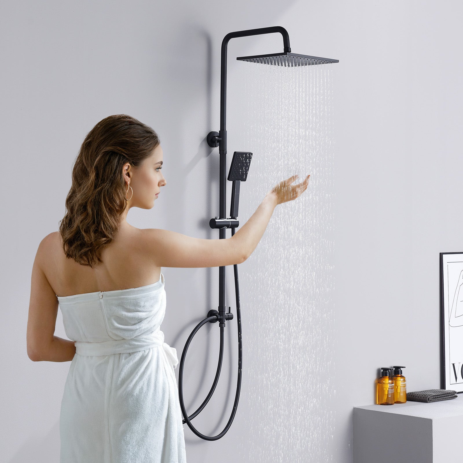 Pommeau De Douche à Main Style Américain - Chromé - 5 Jets - Avec Tuyau Et Support - Mural