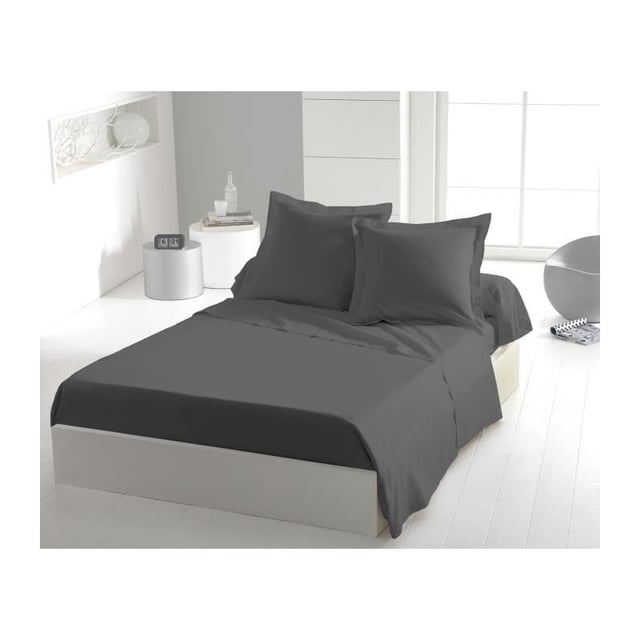 Drap plat - HOME LINGE PASSION - 180 x 290 cm - 1 personne - Anthracite