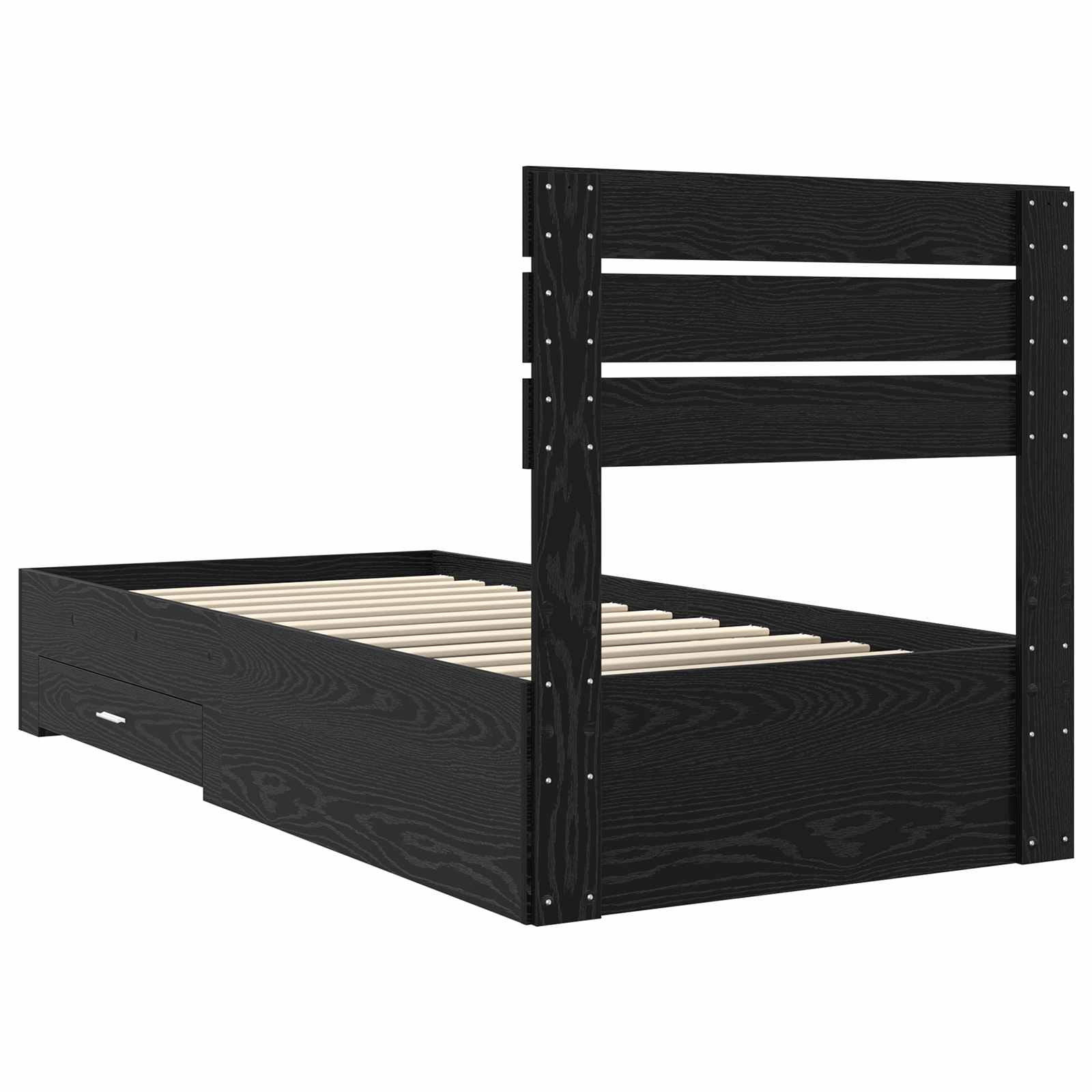 Cadre de lit chêne noir 90 x 190 cm en panneau de bois - 9