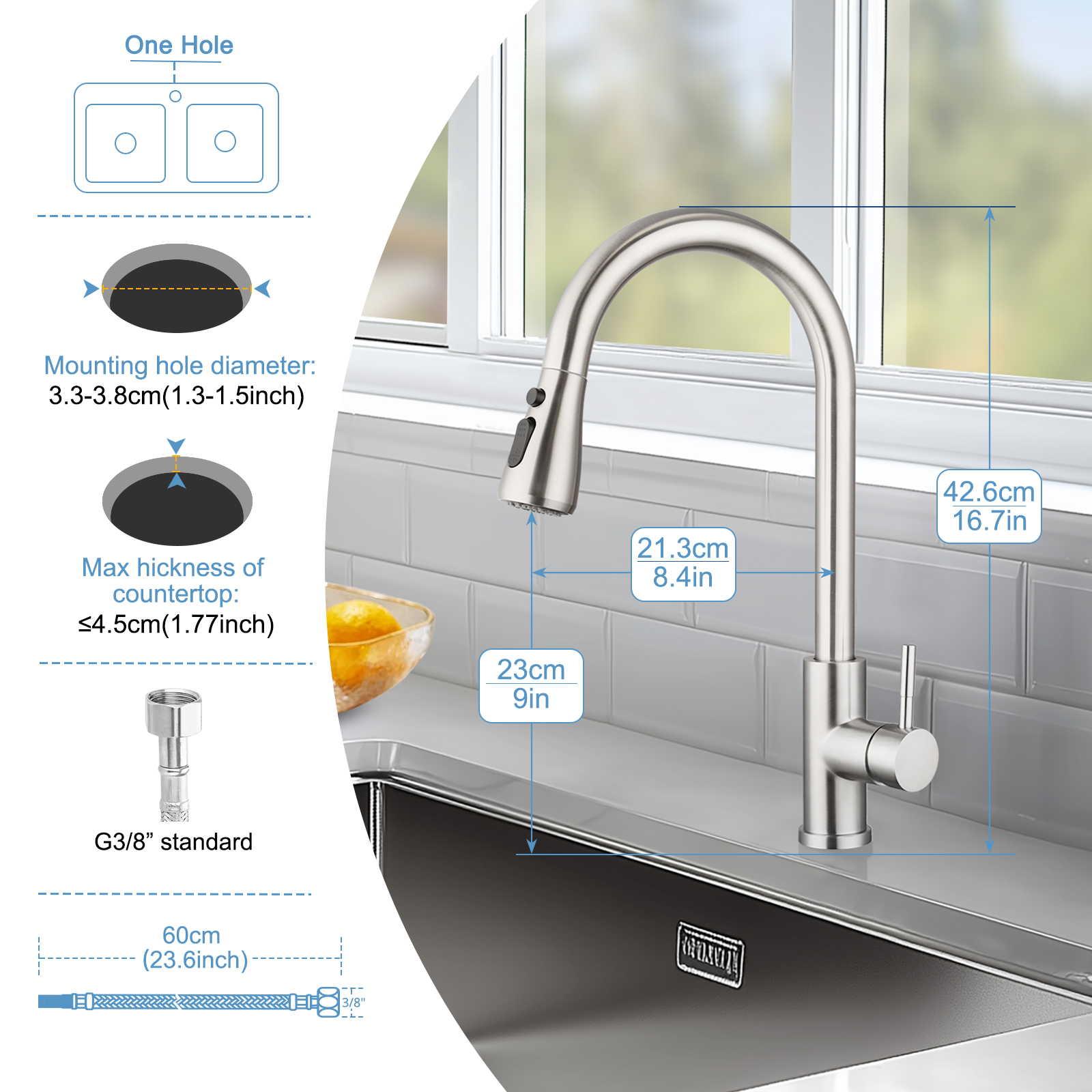 LOVHAUS Robinet de Cuisine, Robinet Extractible à 3 Modes, Robinet d'Évier Haute Pression, Mitigeur de Cuisine Pivotant à 360° - 2
