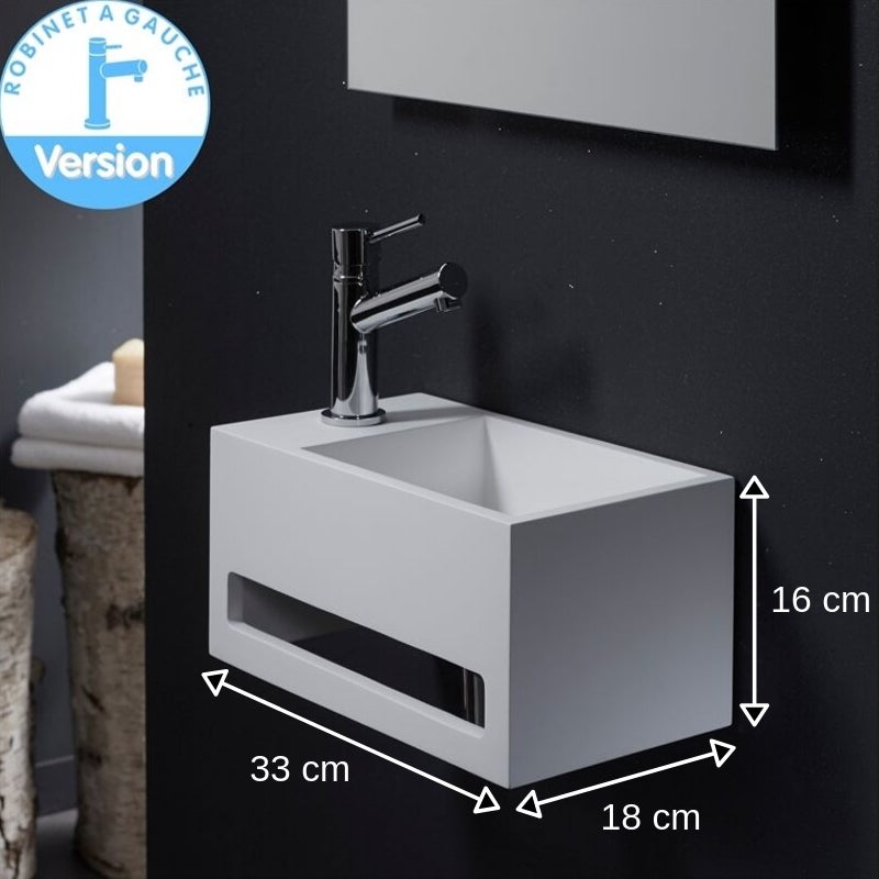 Lave mains Prato avec plage de robinetterie à gauche et porte-serviette - 2