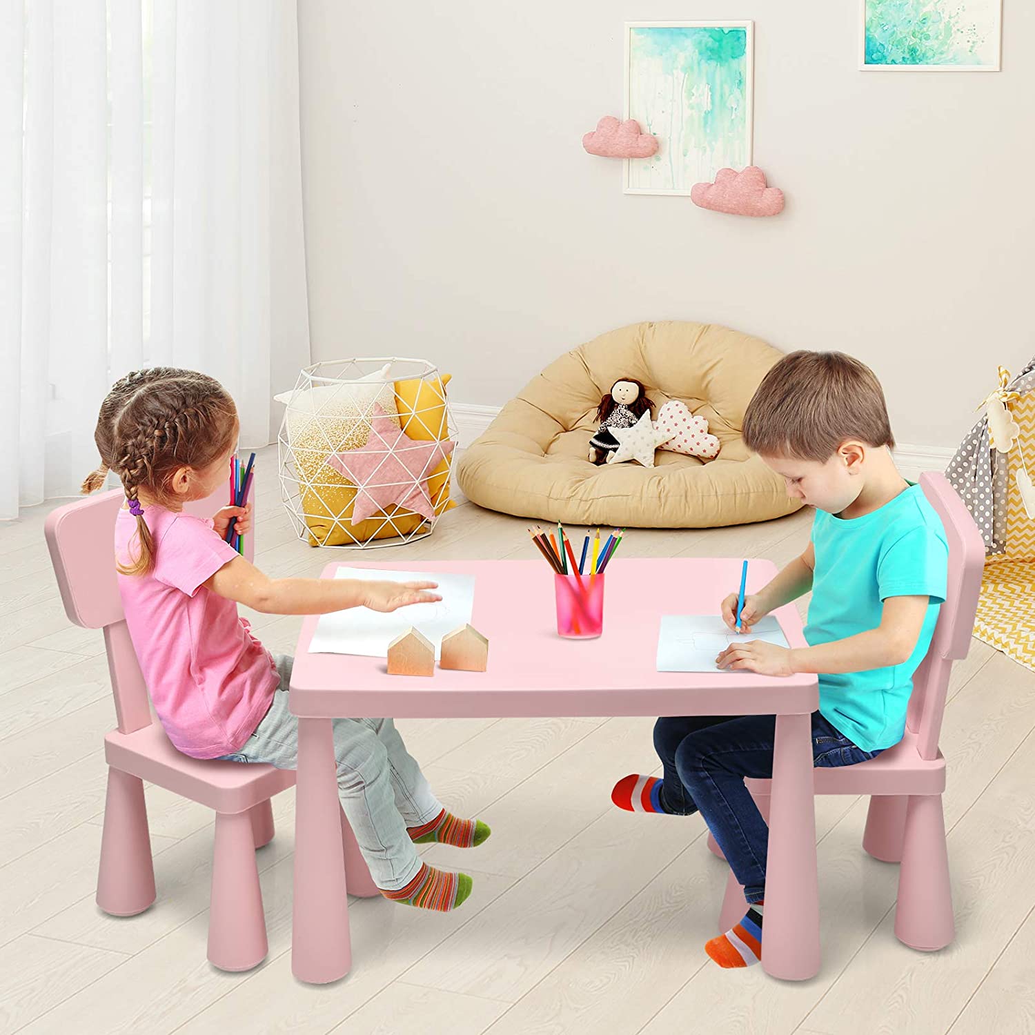Table De Jeu 6 En 1 Pour Enfant Avec 2 Chaises Et 162 Blocs - Hauteur Réglable Multifonctionnelle Pour Garçons Et Filles