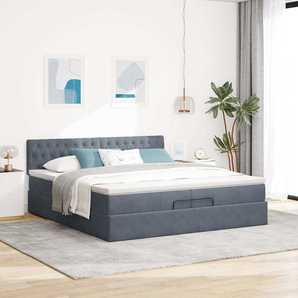 Cadre de lit pouf avec matelas gris foncé 200x200 cm en velours - 3