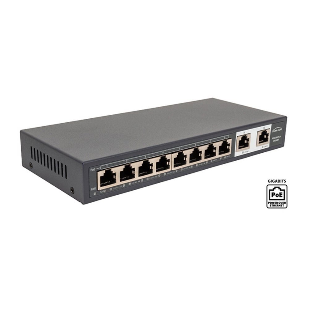 Switch Ethernet BATILEC BATI START, 10 ports Gigabit, 8 ports PoE 120W, alimentation 100-240V, compact noir, 210x90x28 mm, 1 kg - 3