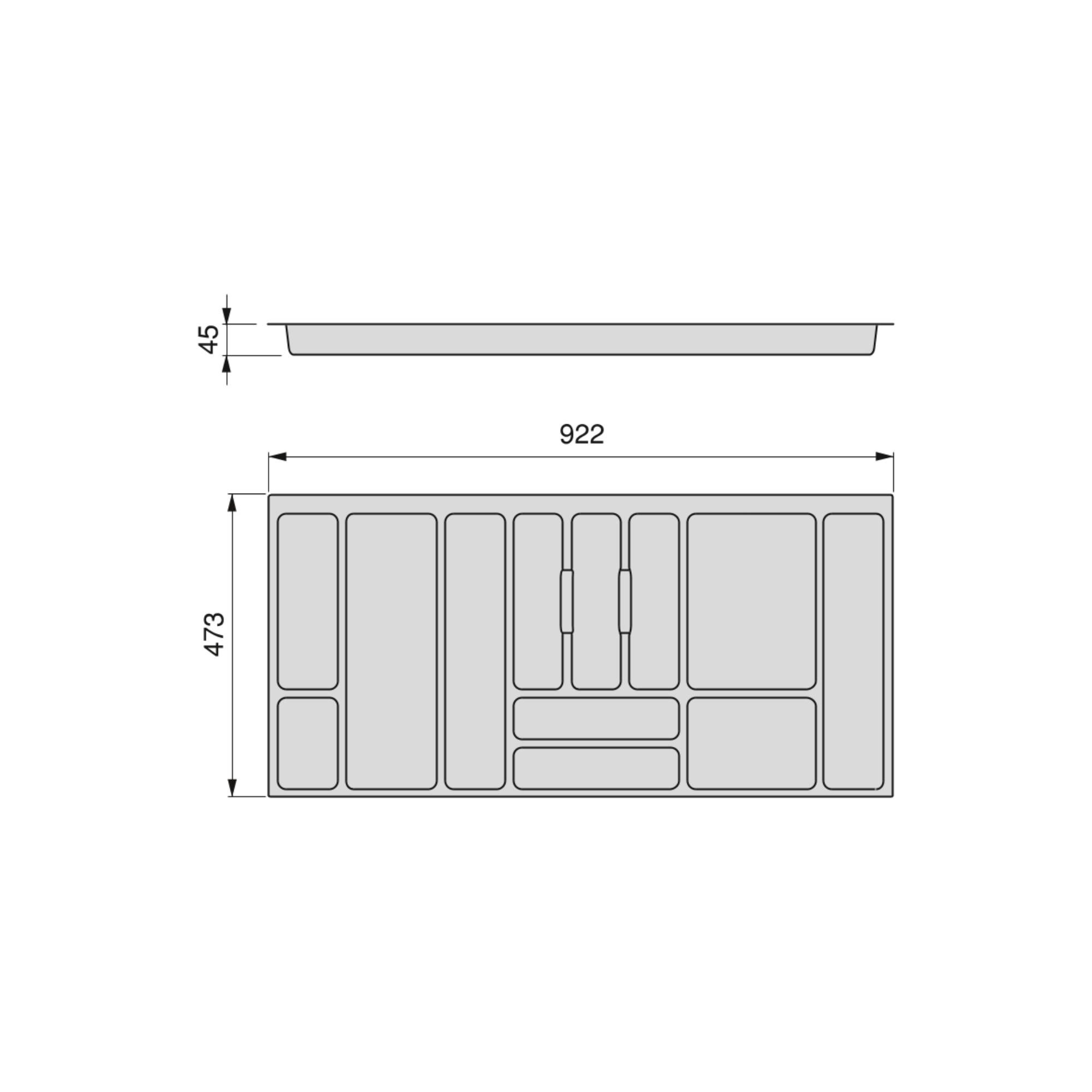 Emuca range-couverts Optima Vertex/Concept, profondeur 500mm, plateau 16mm, module 1.000mm, Plastique, Gris antracite - 4