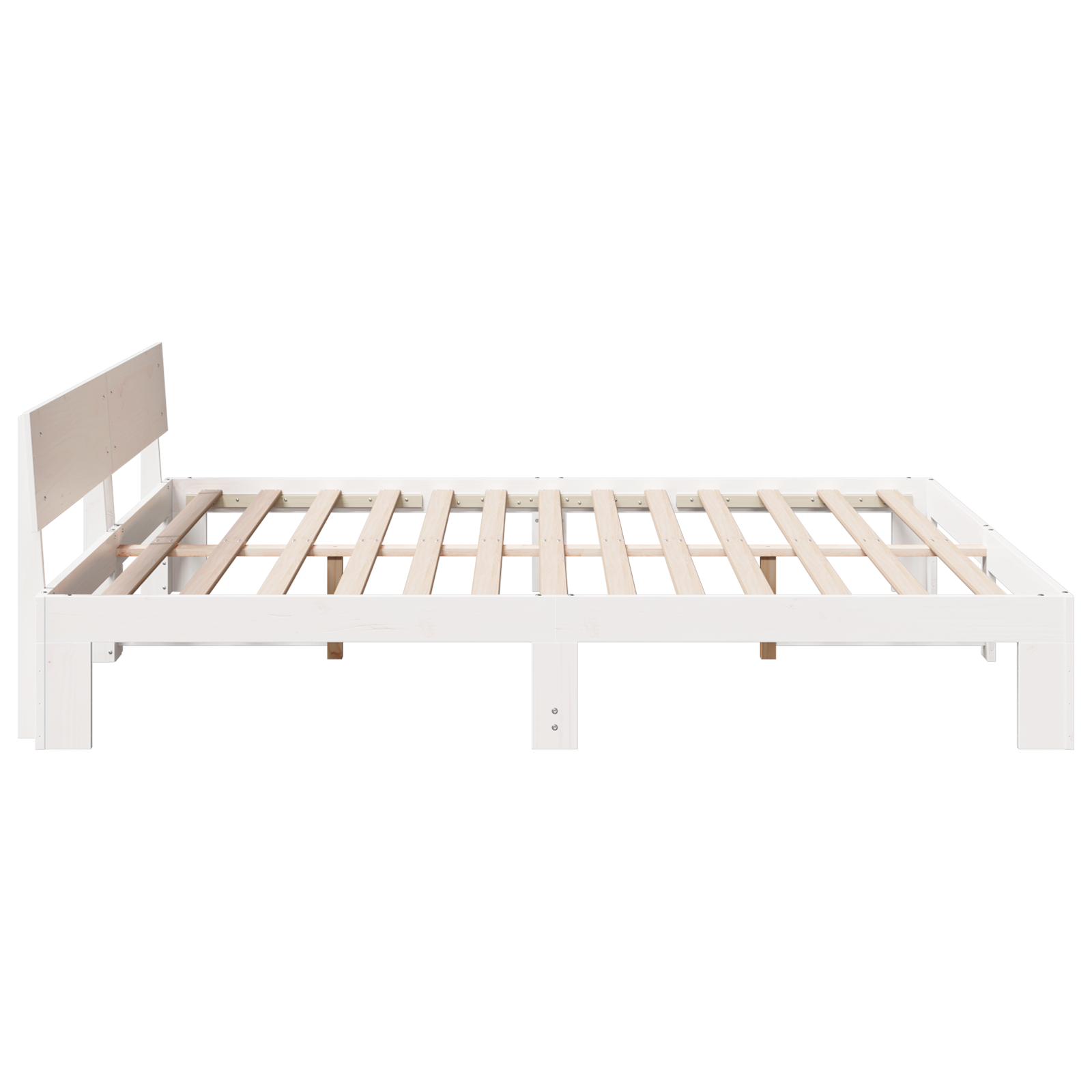 Ramka łóżka Z zagłówkiem Biały 200 x 200 cm Lite drewno sosnowe vidaXL