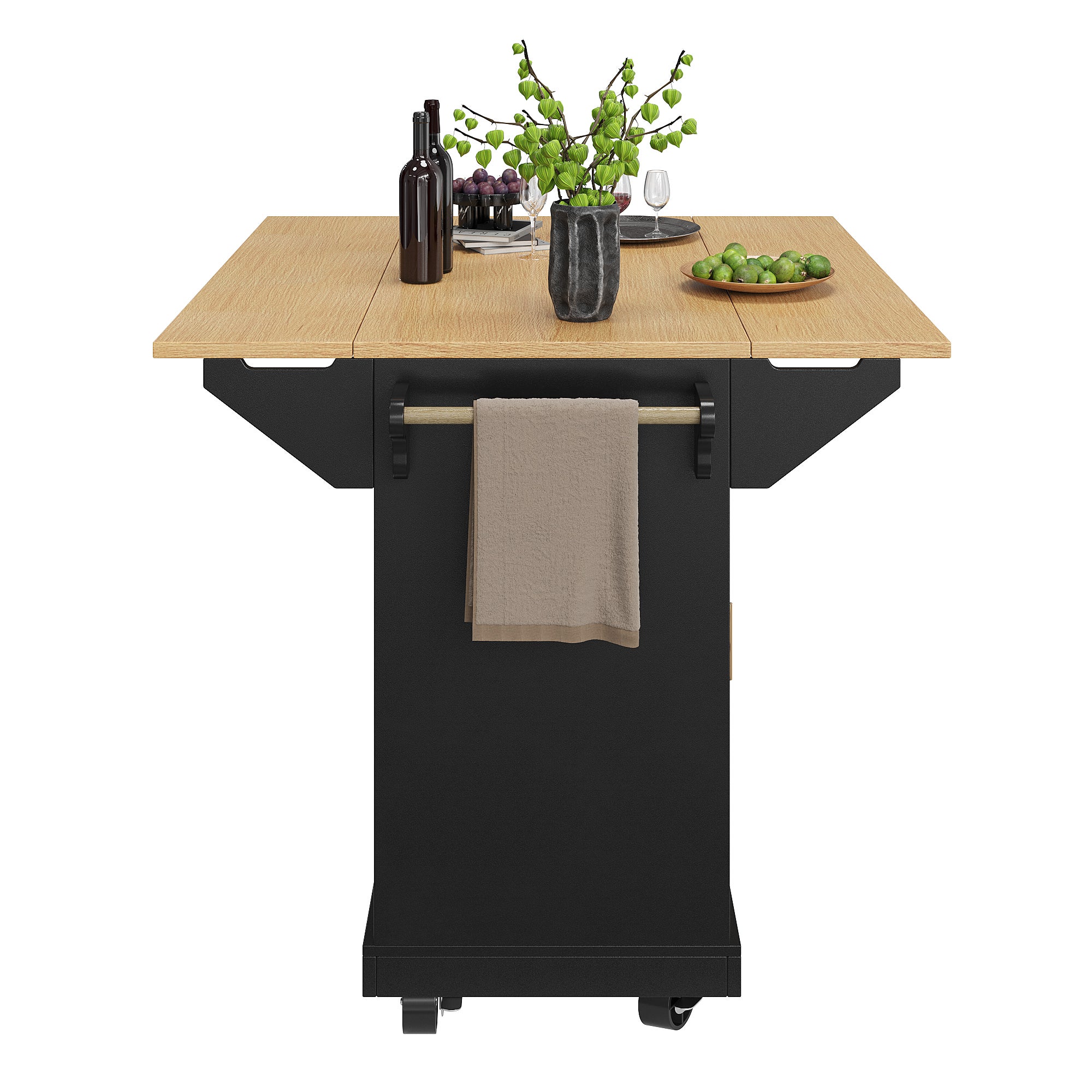 Îlot central de cuisine mobile avec 2 portes et 3 tiroirs - 120 x 40/80 x 95 cm - Plateau extensible - MDF et métal - Noir - 6