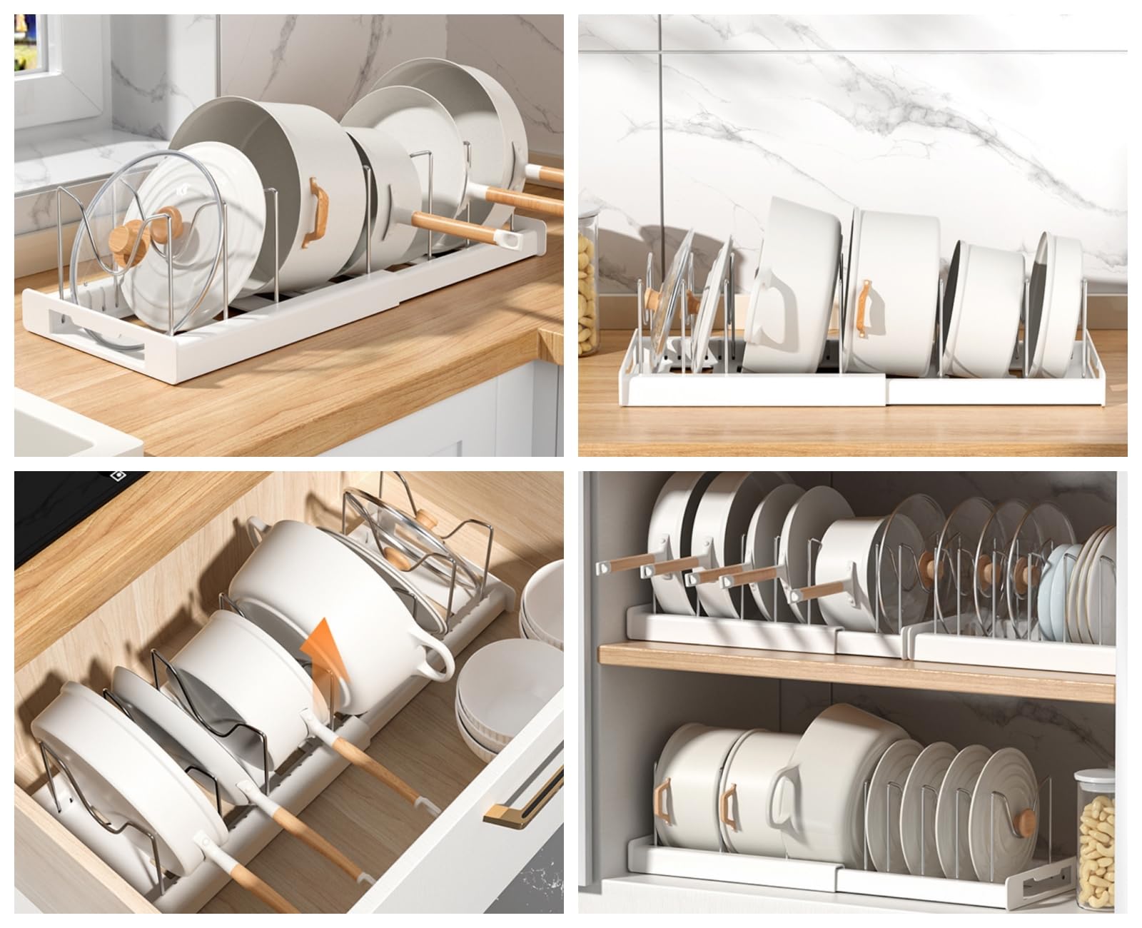 Pot extensible, organisateur de casseroles, organisateurs de couvercles de casseroles, séparateurs réglables en acier inoxydable - 7