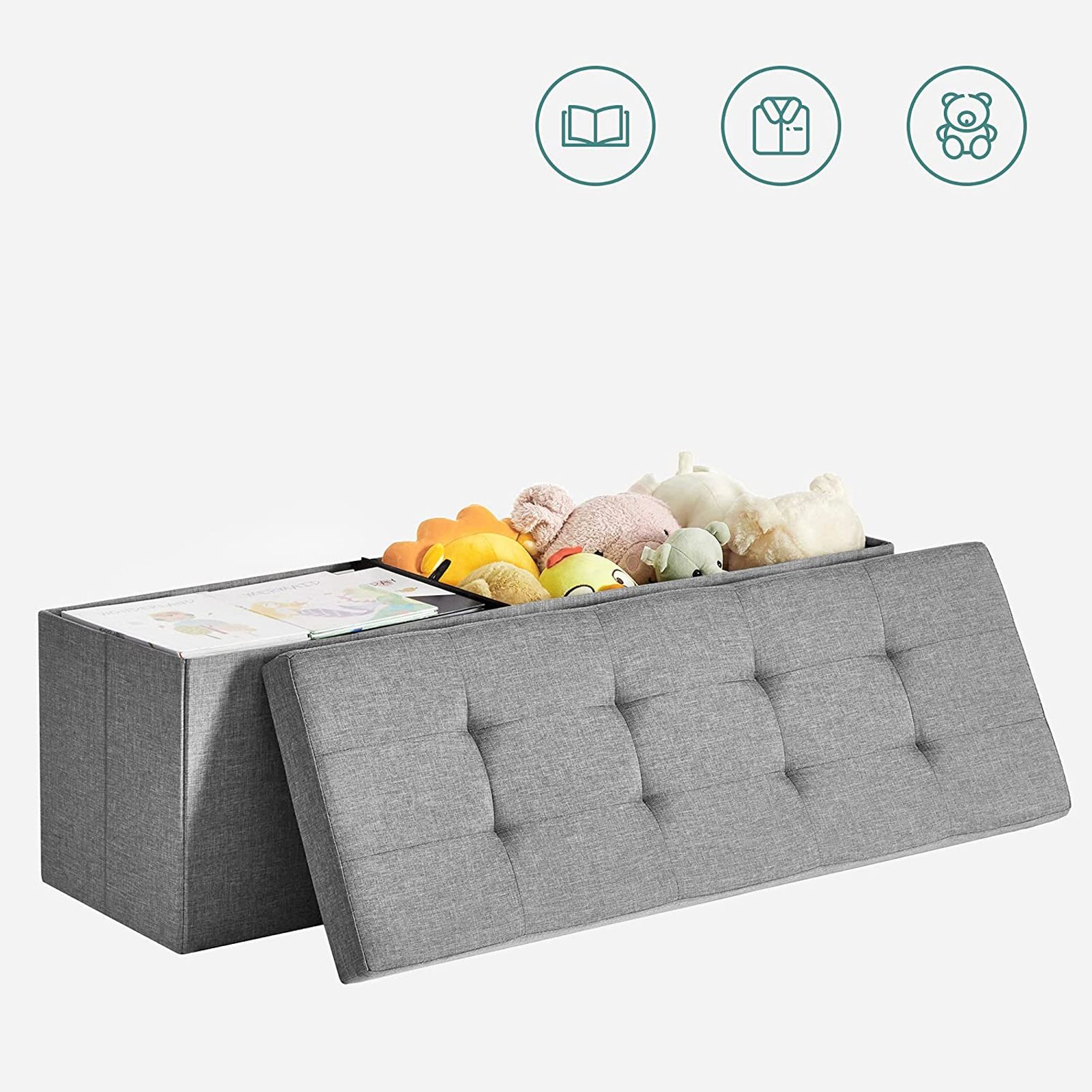 Banc de Rangement, Pouf Pliable, 38 x 110 x 38 cm - 6