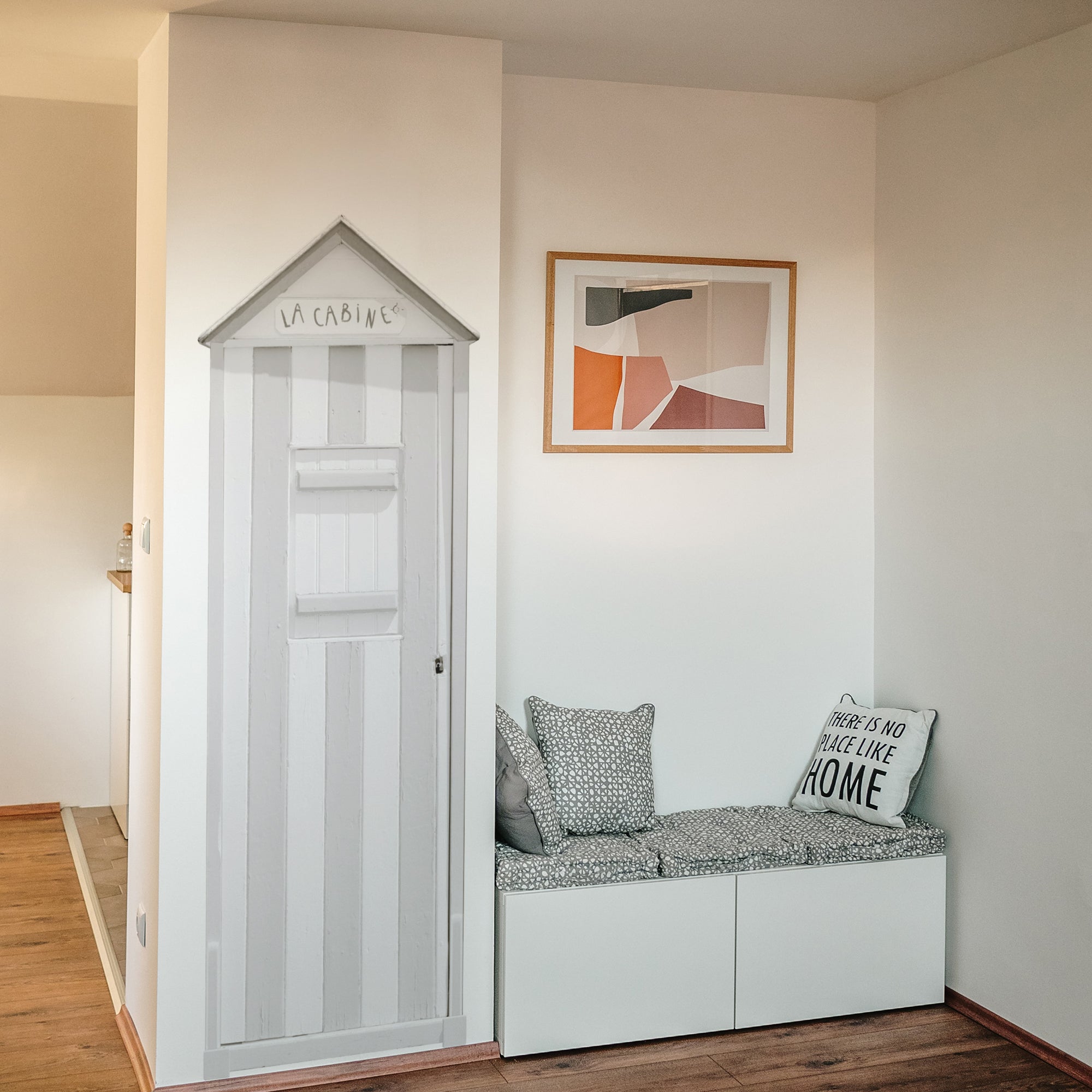 Pegatina decorativa pegatina trompe l'oeil, foto de una cabaña de playa gris, gran formato, 177 cm x 59 cm