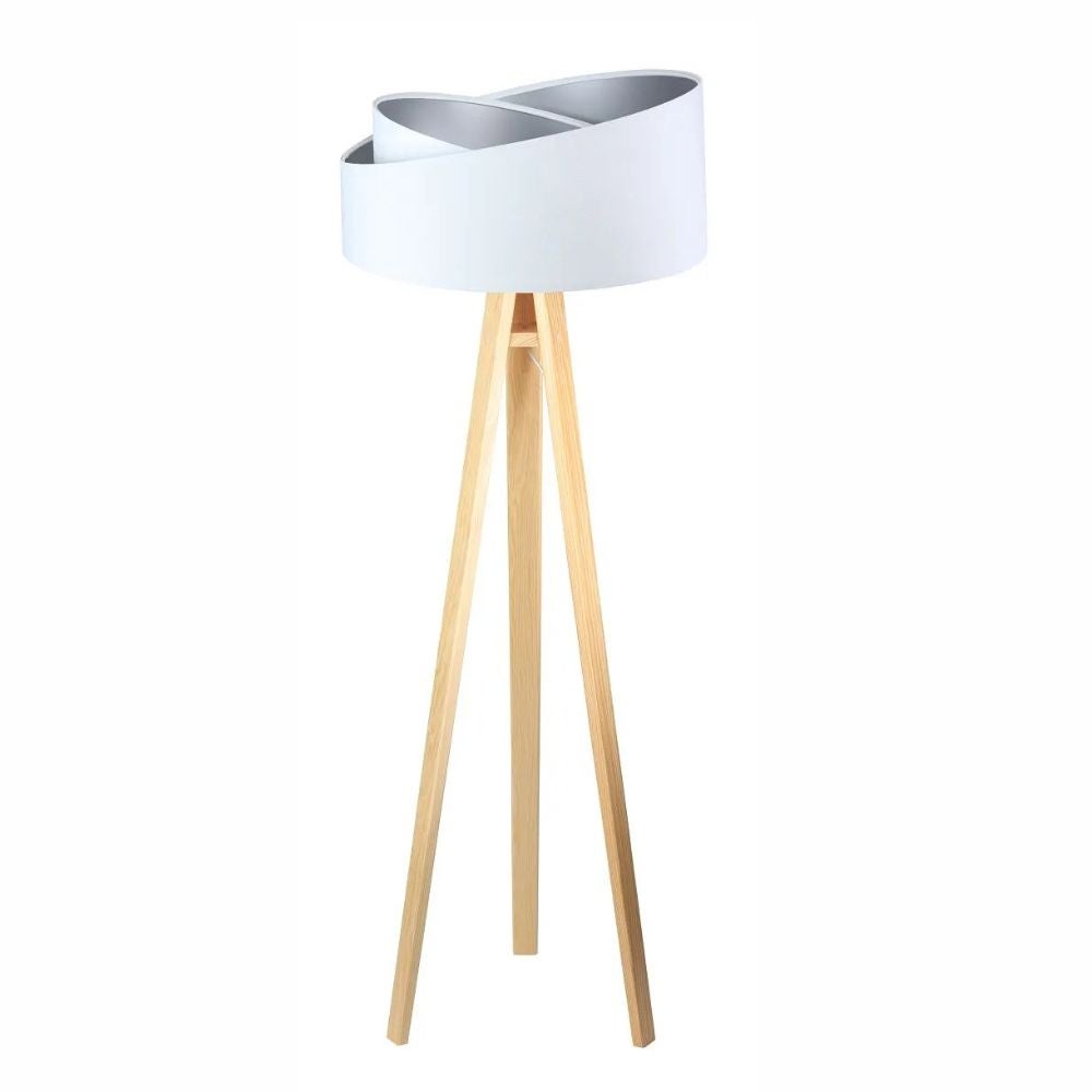 Lampa stojąca GEMSTONE biała/srebrna/sosna