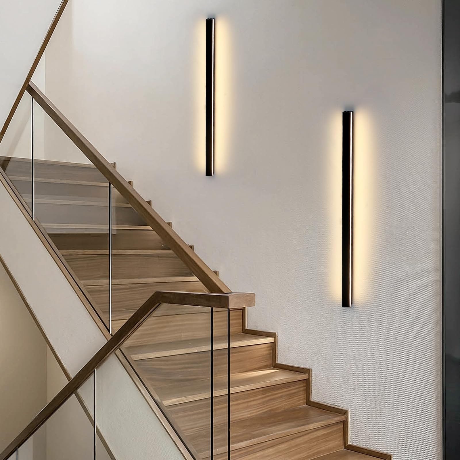 NETTLIFE 2 sztuki nowoczesnej lampy ściennej LED do wnętrz 60 cm 21 W, korytarz góra dół, czarny - 6