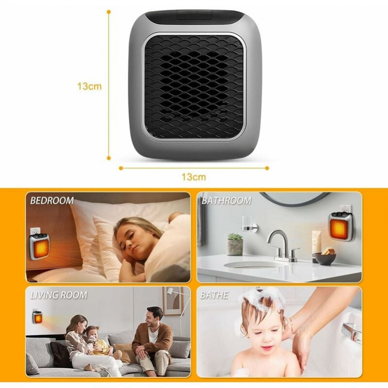 Calefactor cerámico inteligente de 800 W, con enchufe de pared y mando a distancia, adecuado para dormitorios, oficinas y salas de estar. - 3