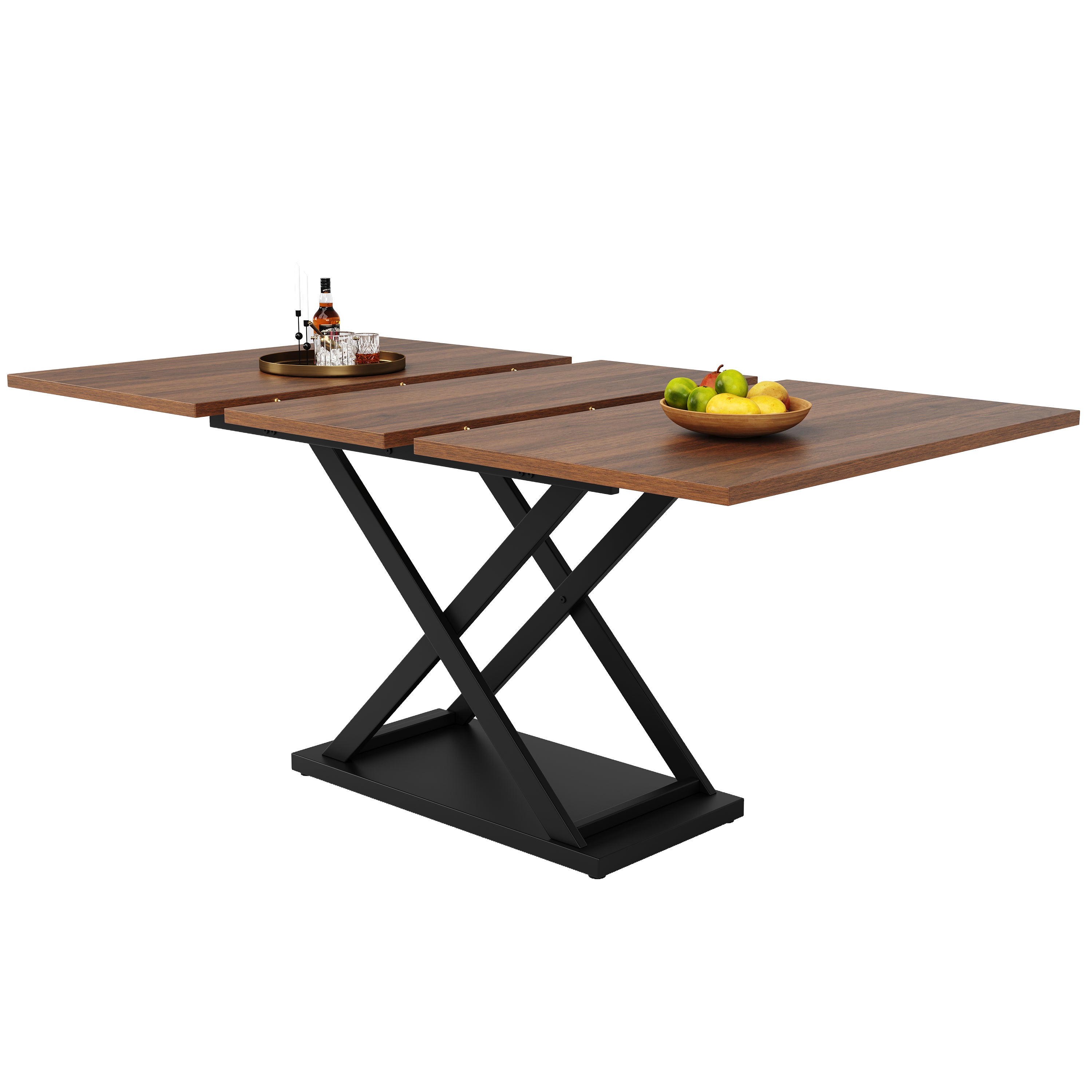 Rozkładany stół jadalny dla 4-6 osób - 120/160 x 80 x 75 cm - nogi z płyty MDF i metalu - kolor orzechowy - 6