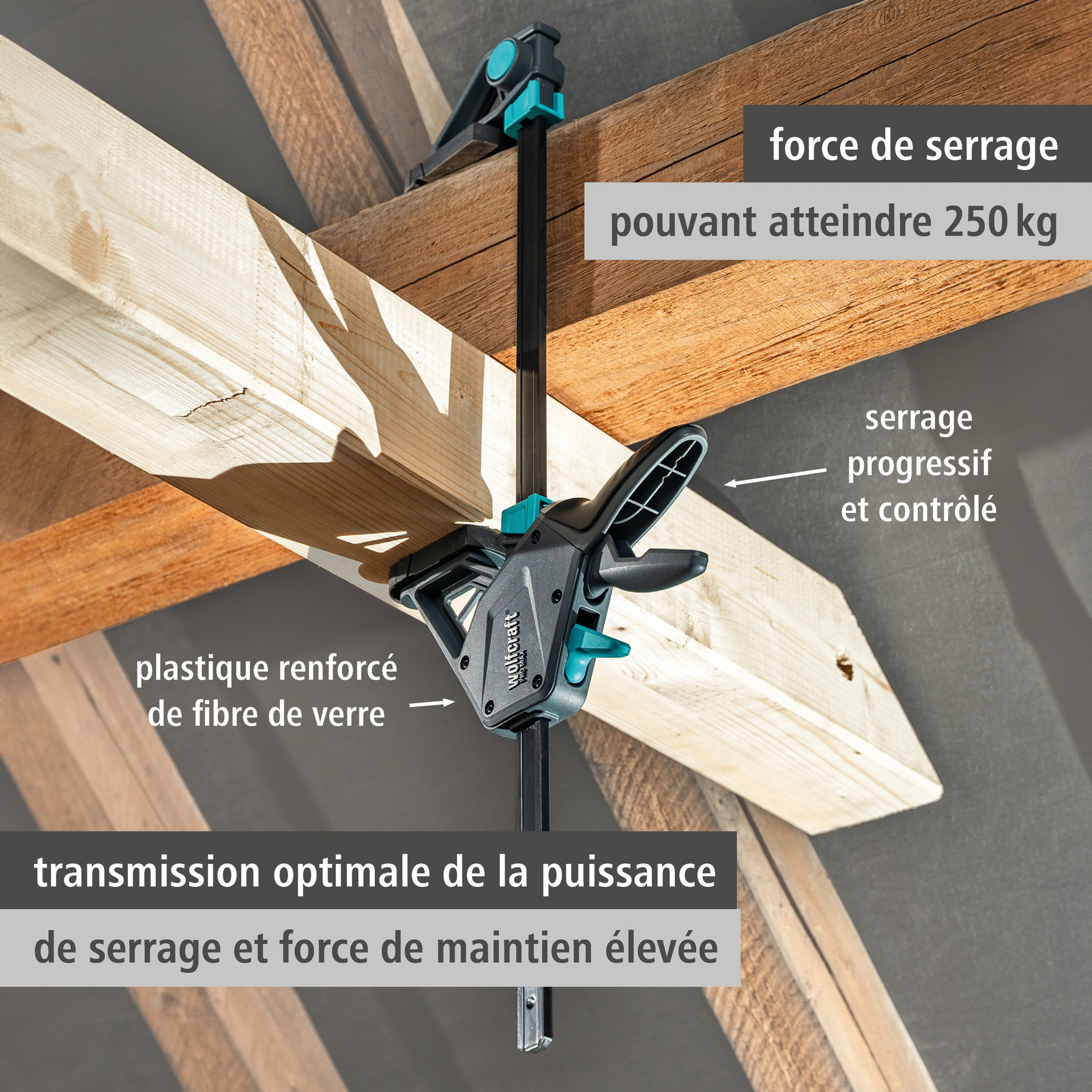 Kit de 2 Serre-Joints à une main XL PRO MAX - Ouverture jusqu'à 450 mm - Force de serrage max. 250 kg - wolfcraft 8662060 - 3