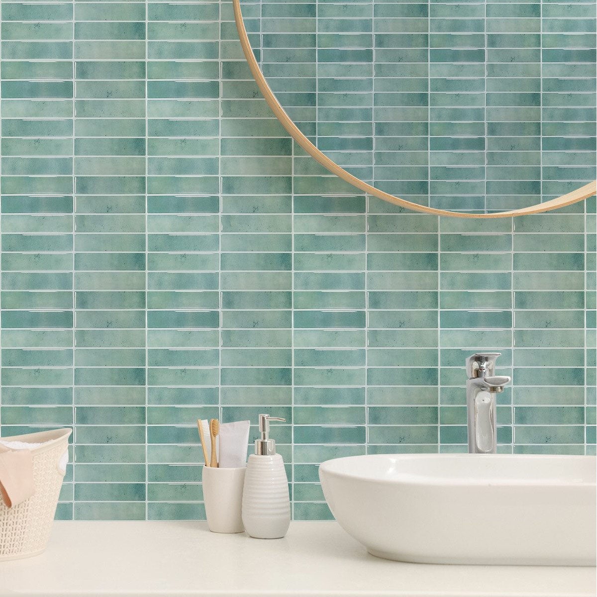 Lot de 10 crédences adhésives pour cuisine, salle de bain, carrelage mural, bleu clair - 4