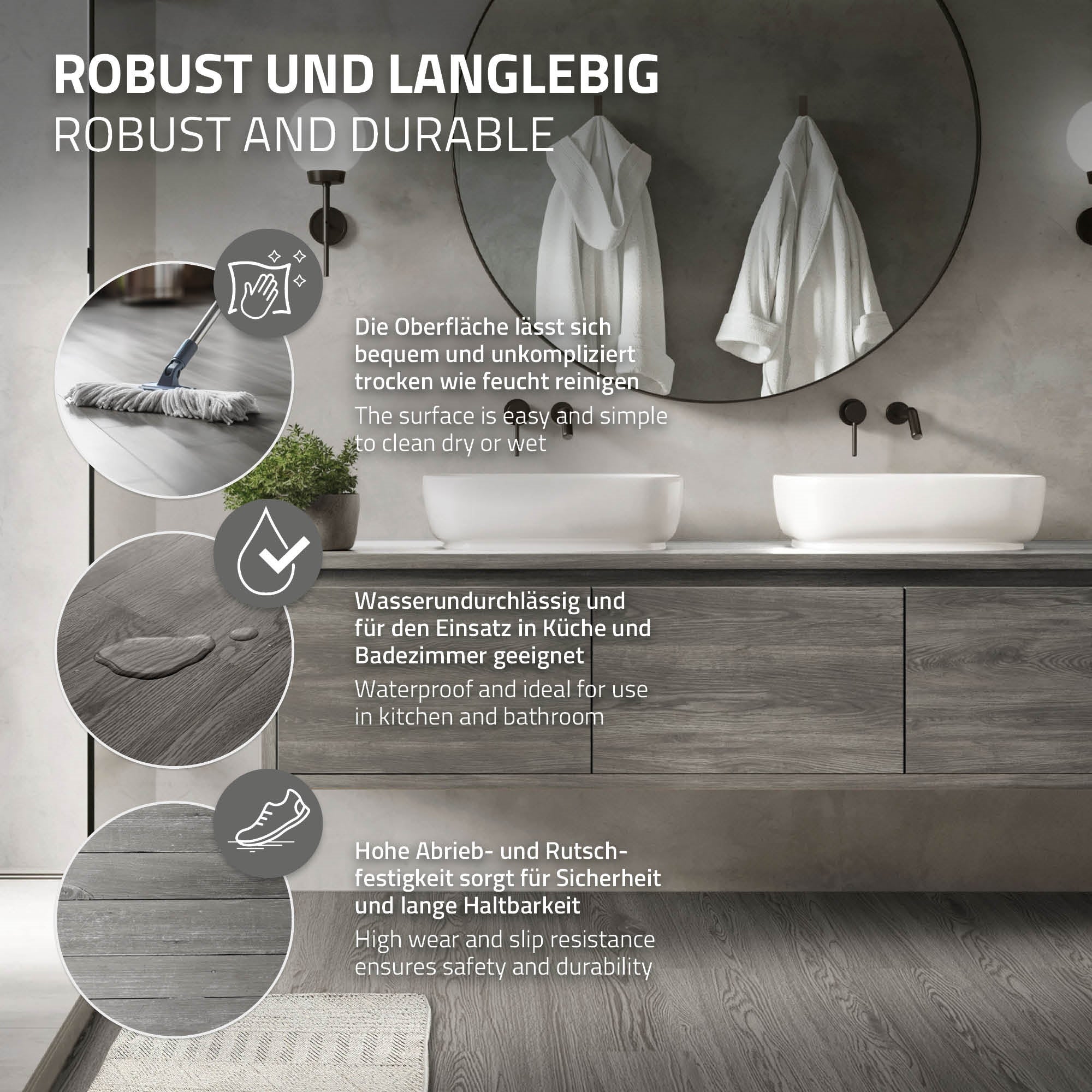 Revêtement de sol autocollant en PVC vinyle 6,69m²/48 planches 91,5 cm x 15,3 cm gris aspect chêne antidérapant résistant à l'eau et l'abrasion - 5