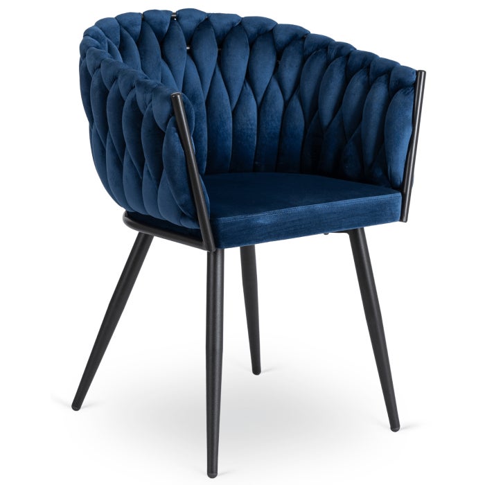 Krzesło Tapicerowane Welur Glamour ELENA Plecione Granatowe Salon Jadalnia