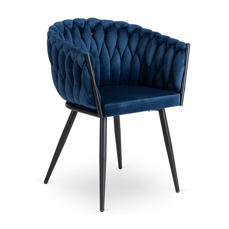 Krzesło Tapicerowane Welur Glamour ELENA Plecione Granatowe Salon Jadalnia