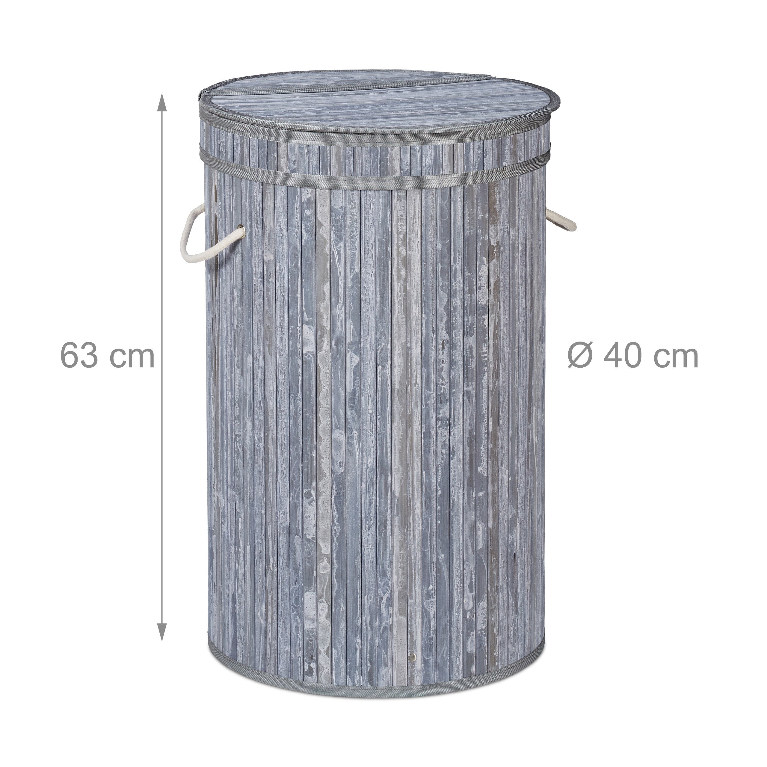 Relaxdays Panier à linge bambou, pliable, Corbeille à linge ronde, 65 L, Sac à linge, Ø 40 cm, gris - 4
