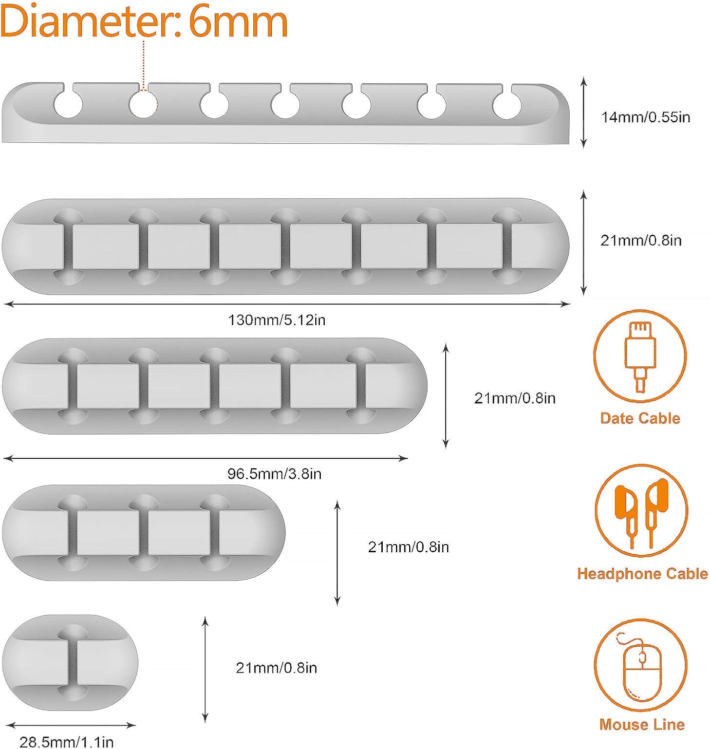 Leno, clip per cavi, sistema di gestione dei cavi e organizzatore dei cavi, organizer per scrivania e computer, supporto per cavi elettrici, ricarica o mouse ( multicolore