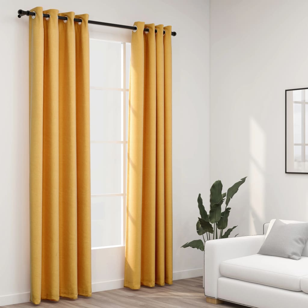 Maison exclusive - cortinas opacas con ojales look lino 2 pzas amarillo 140x245 cm