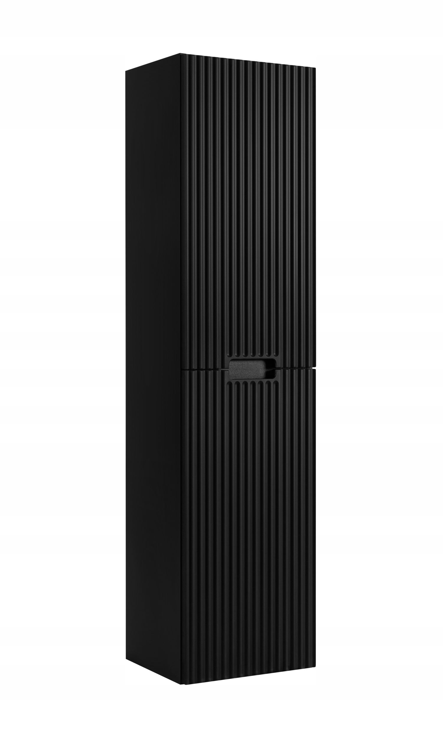 Colonne de salle de bain suspendue noire 136 cm façades rainurées MDF deux portes Rodan - 2