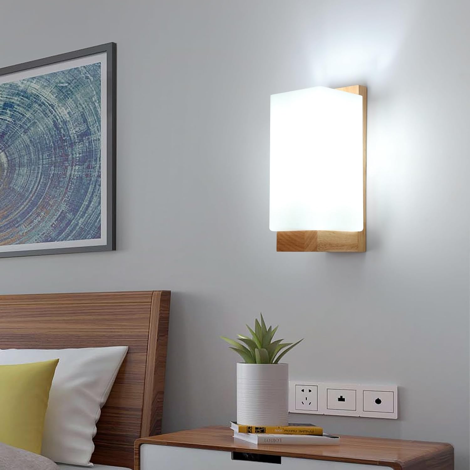 Lámpara de pared de interior vintage, lámpara de pared de madera, E27 lámpara de pared de iluminación interior para dormitorio, salón, pasillo - 3