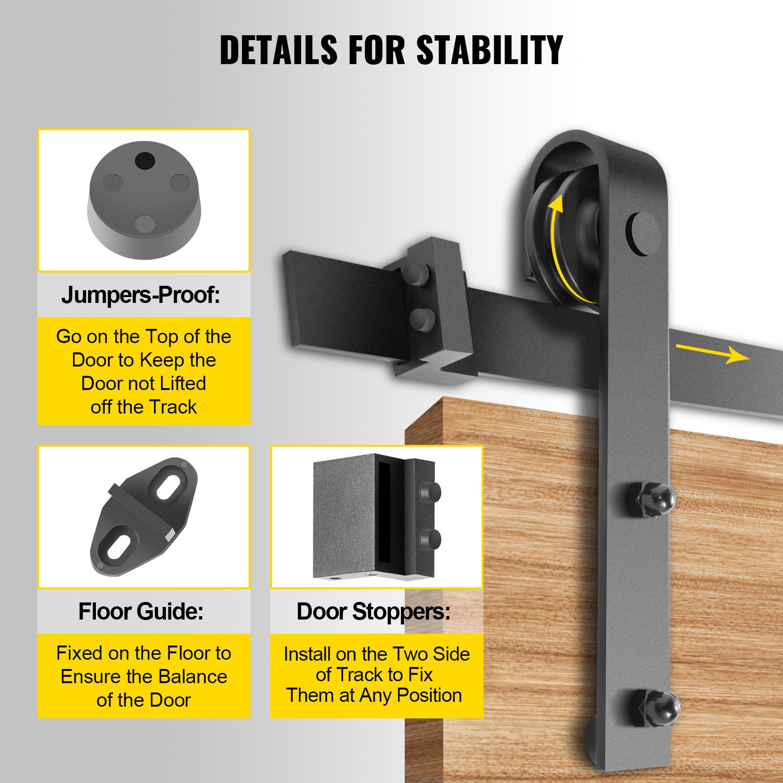 Kit ferramenta per porta doppia VEVOR da 366 cm, ferramenta per porta sospesa da 150 kg, binario per porta scorrevole in acciaio al carbonio, 4 ganci - 5