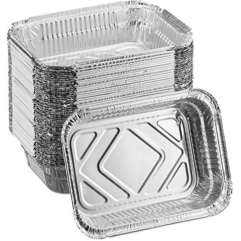 Tăvi din aluminiu, set de 50, 18,5 x 13 cm, recipiente pătrate pentru grătar, tăvi pentru colectarea grăsimilor, argintii 50buc