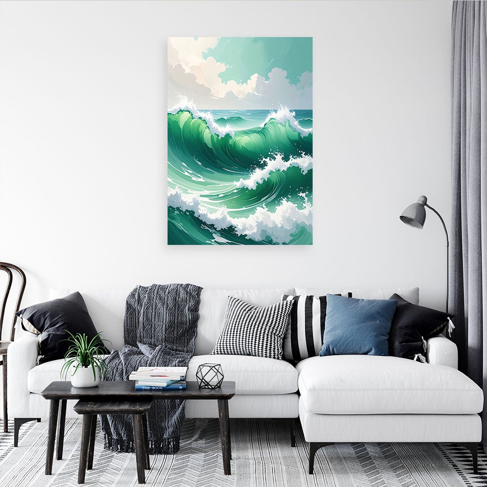 Obraz do salonu sypialni biura, Morze Fale Pastelowy Pejzaż Zielony 40x60 - 2